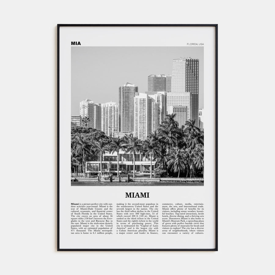 Miami Travel B&W No 4 Poster