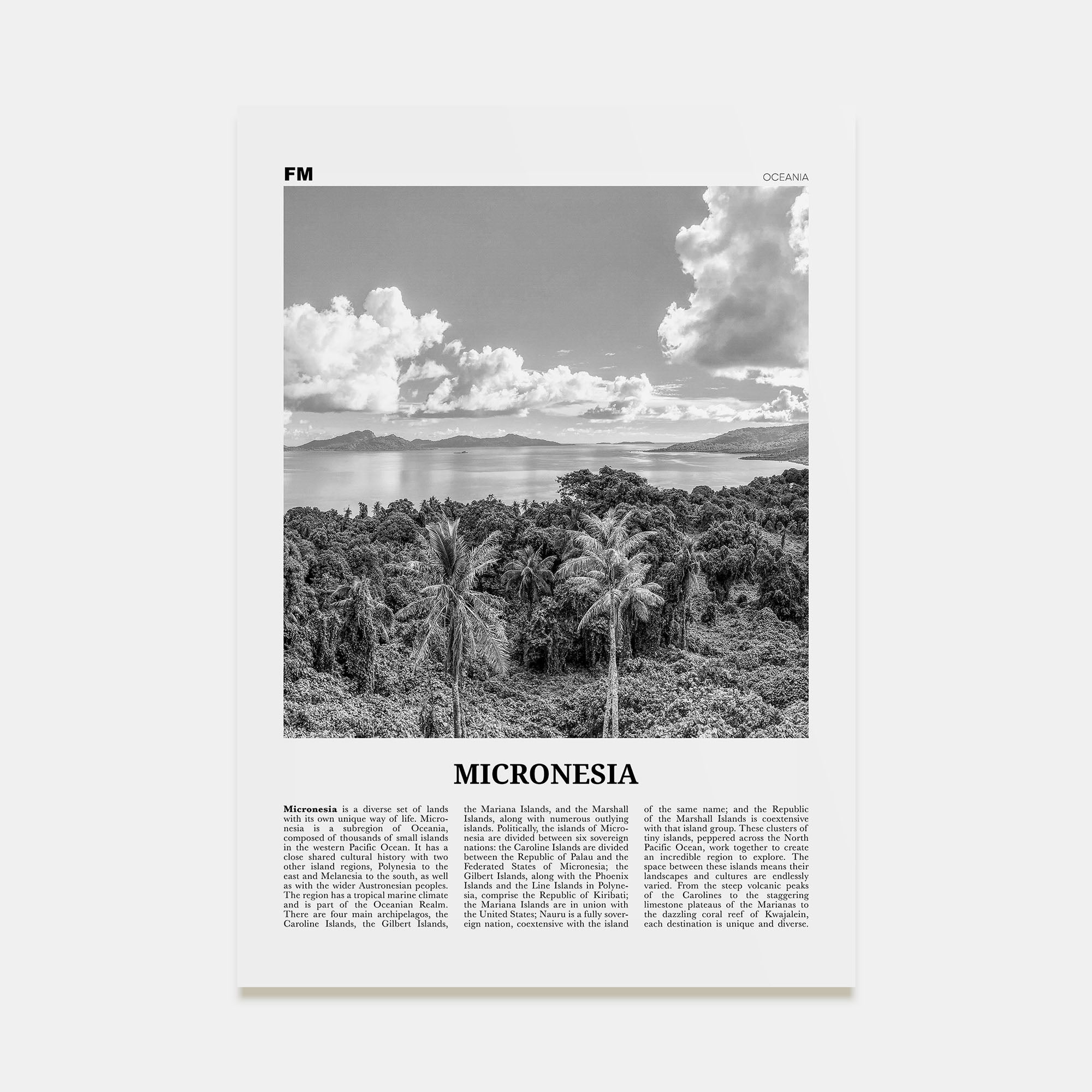 Micronesia Travel B&W Poster