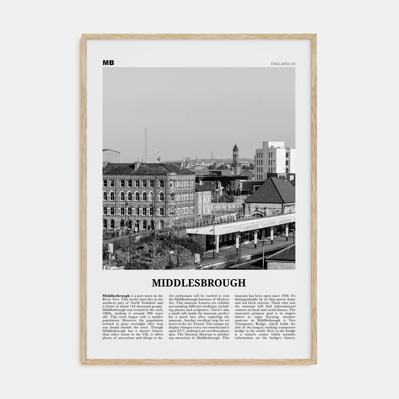 Middlesbrough Travel B&W Poster