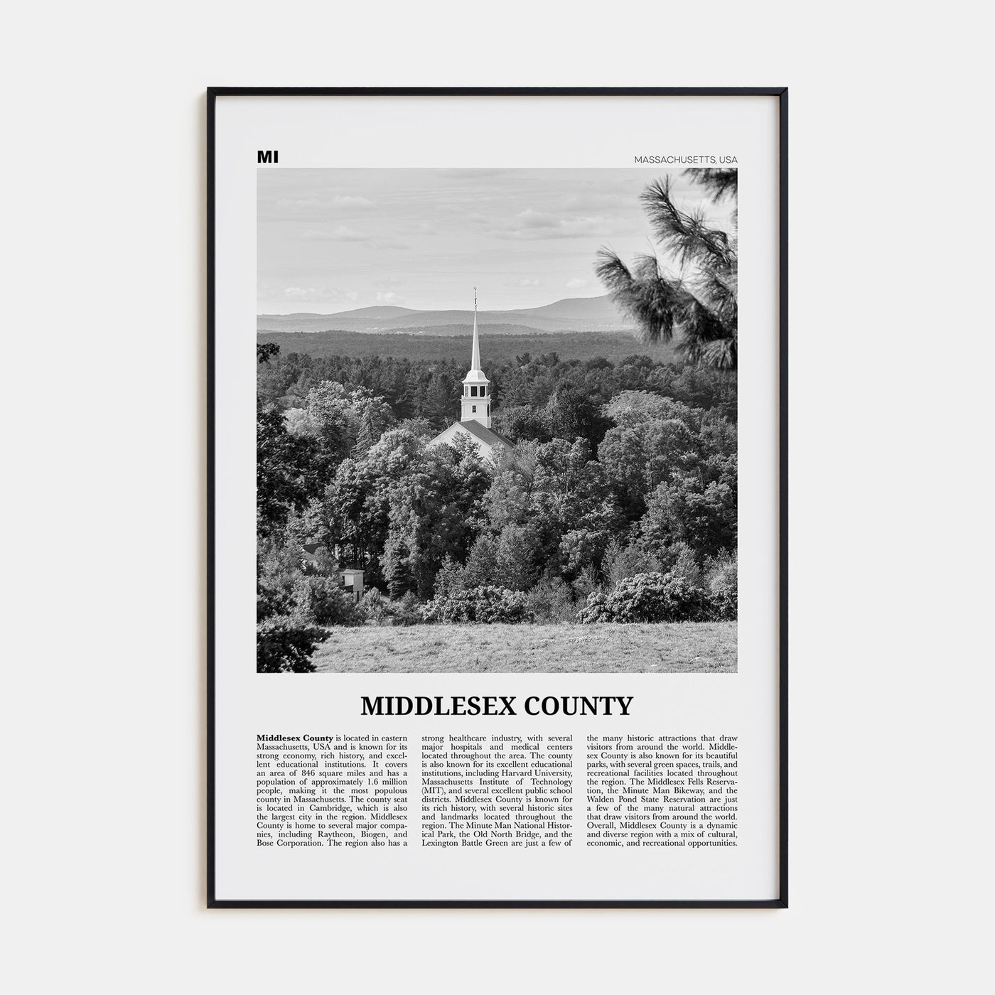 Middlesex County Travel B&W Poster