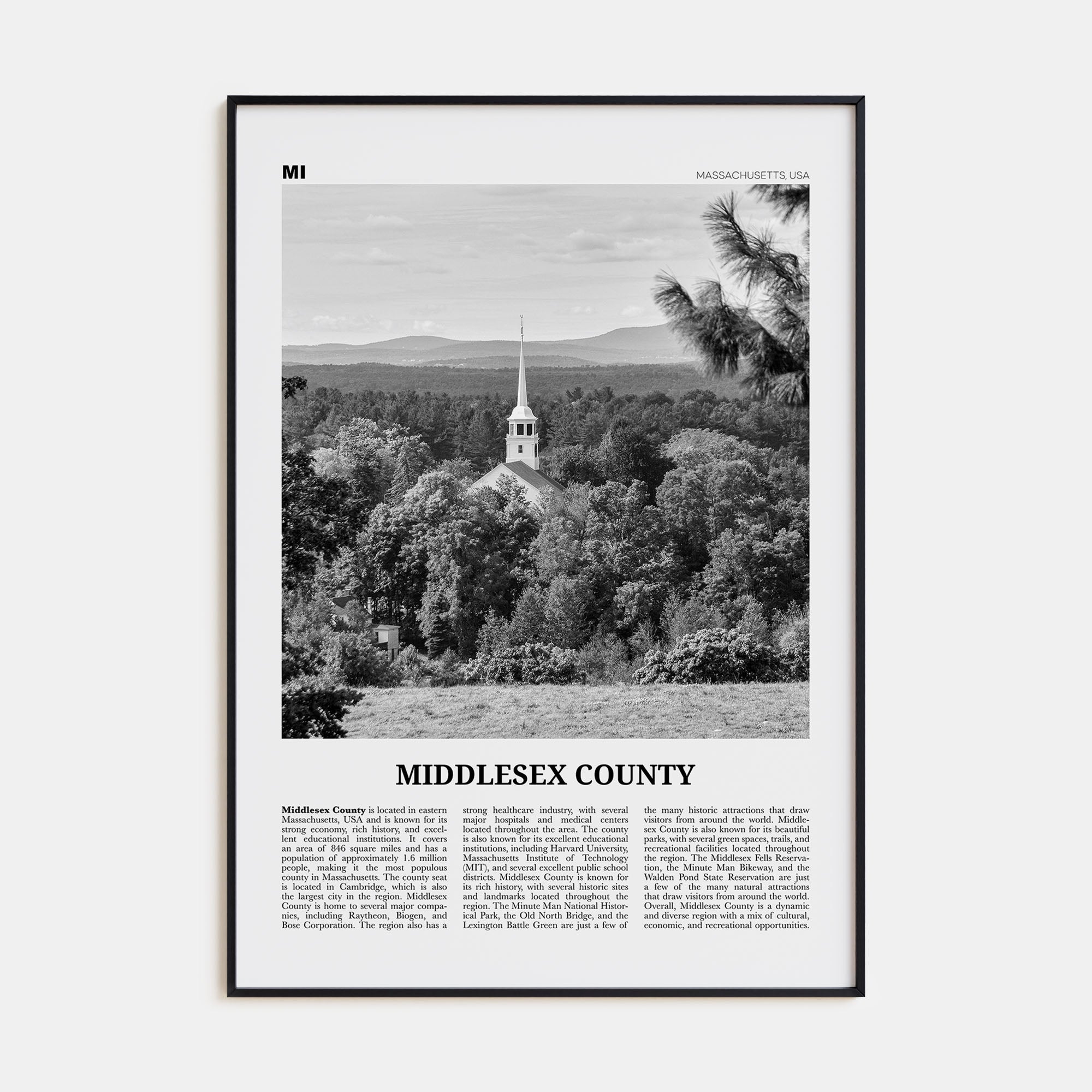 Middlesex County Travel B&W Poster