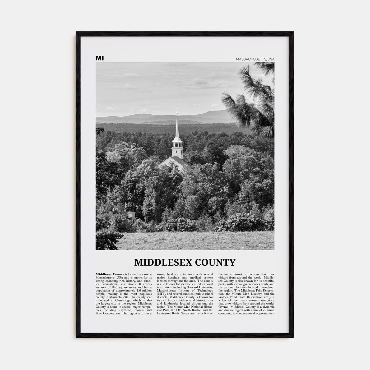Middlesex County Travel B&W Poster