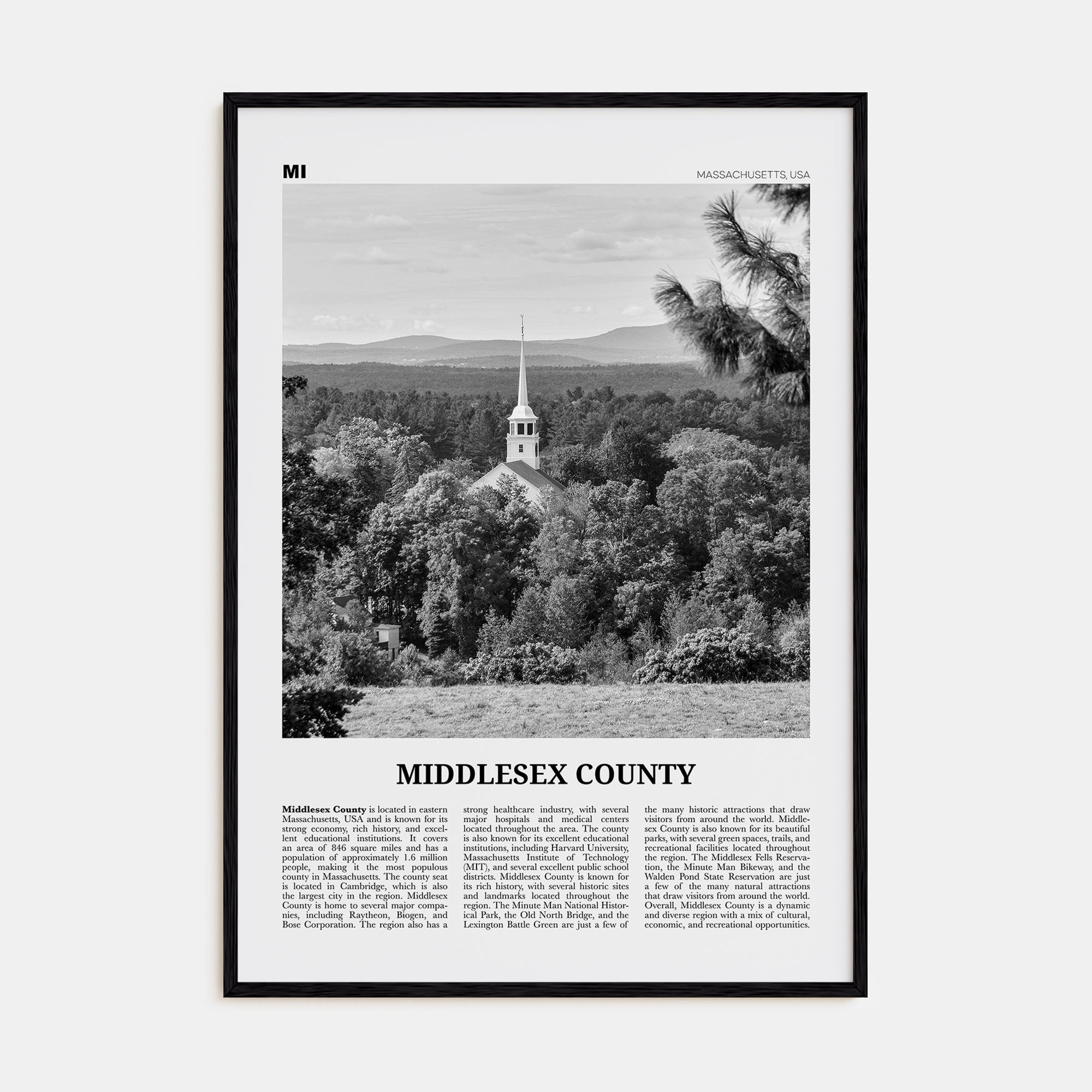 Middlesex County Travel B&W Poster