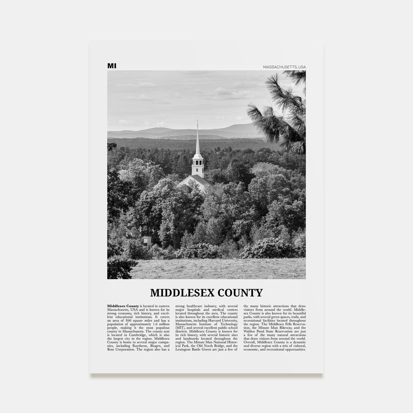 Middlesex County Travel B&W Poster