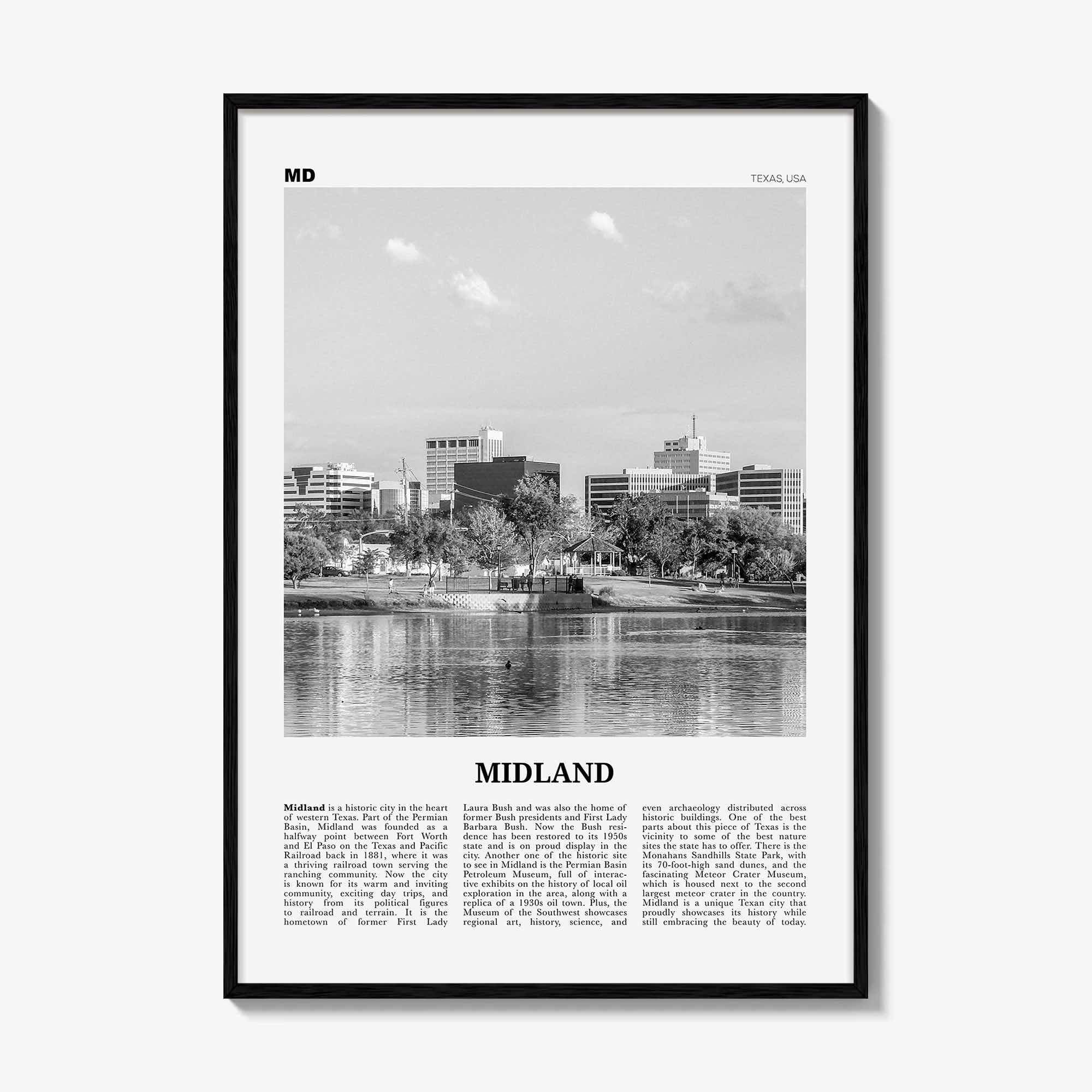 Midland Print Black and White, Midland Wall Art, Midland Poster, Midland Photo, Midland Wall Décor, Texas, USA
