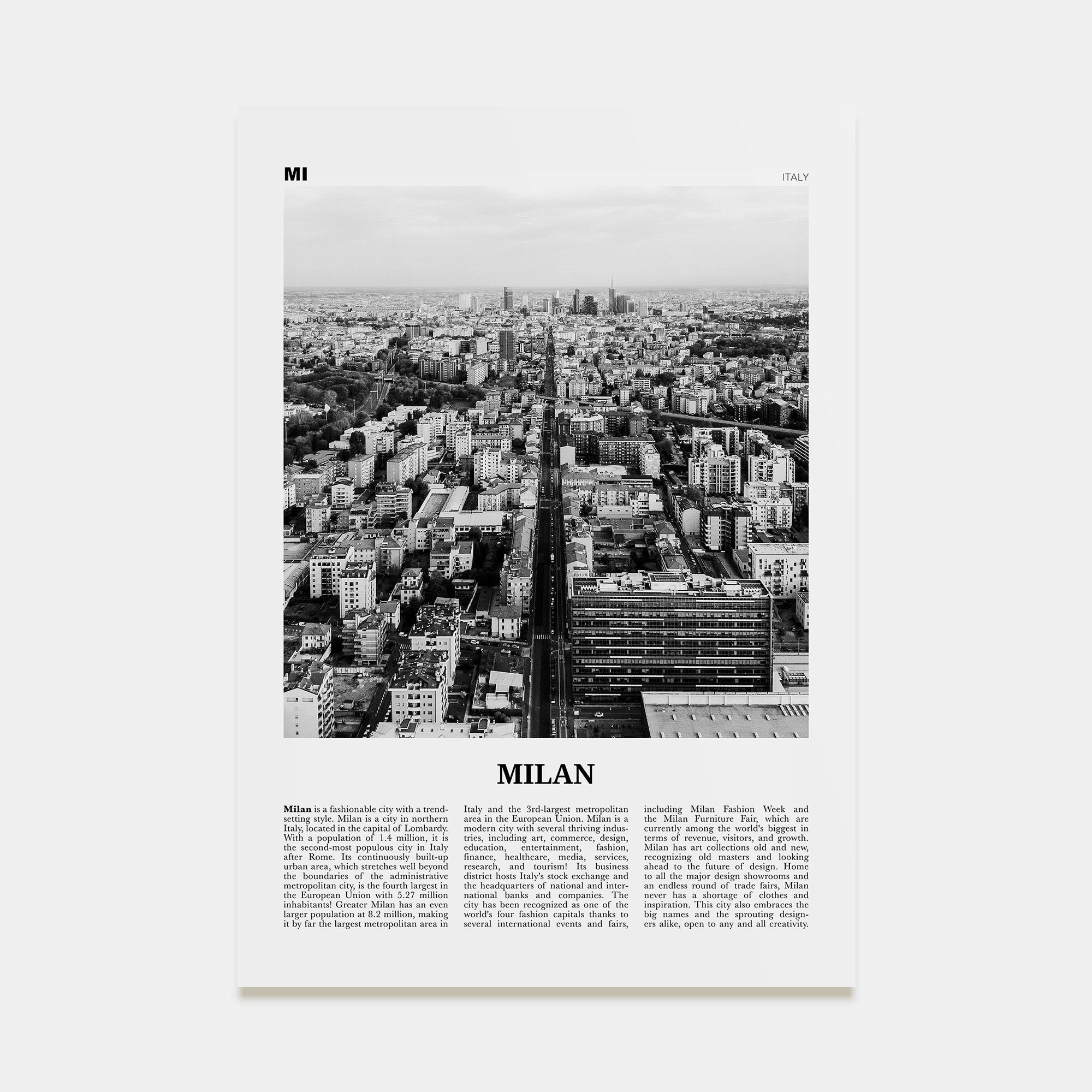 Milan Travel B&W No 2 Poster