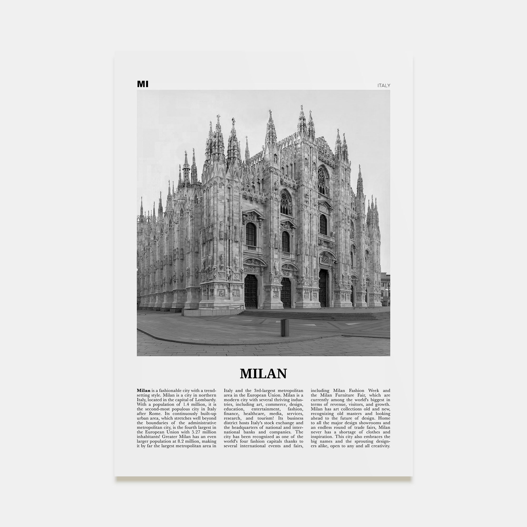 Milan Travel B&W No 3 Poster