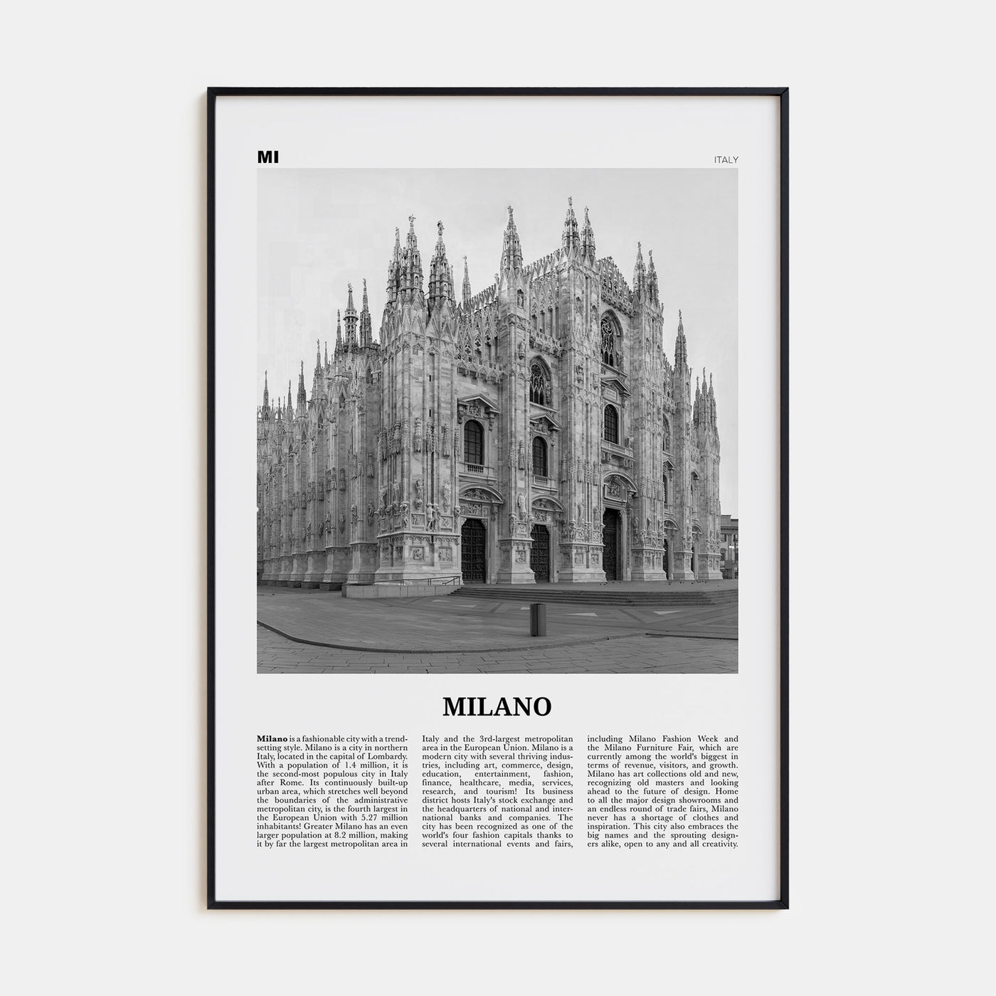 Milano Travel B&W Poster