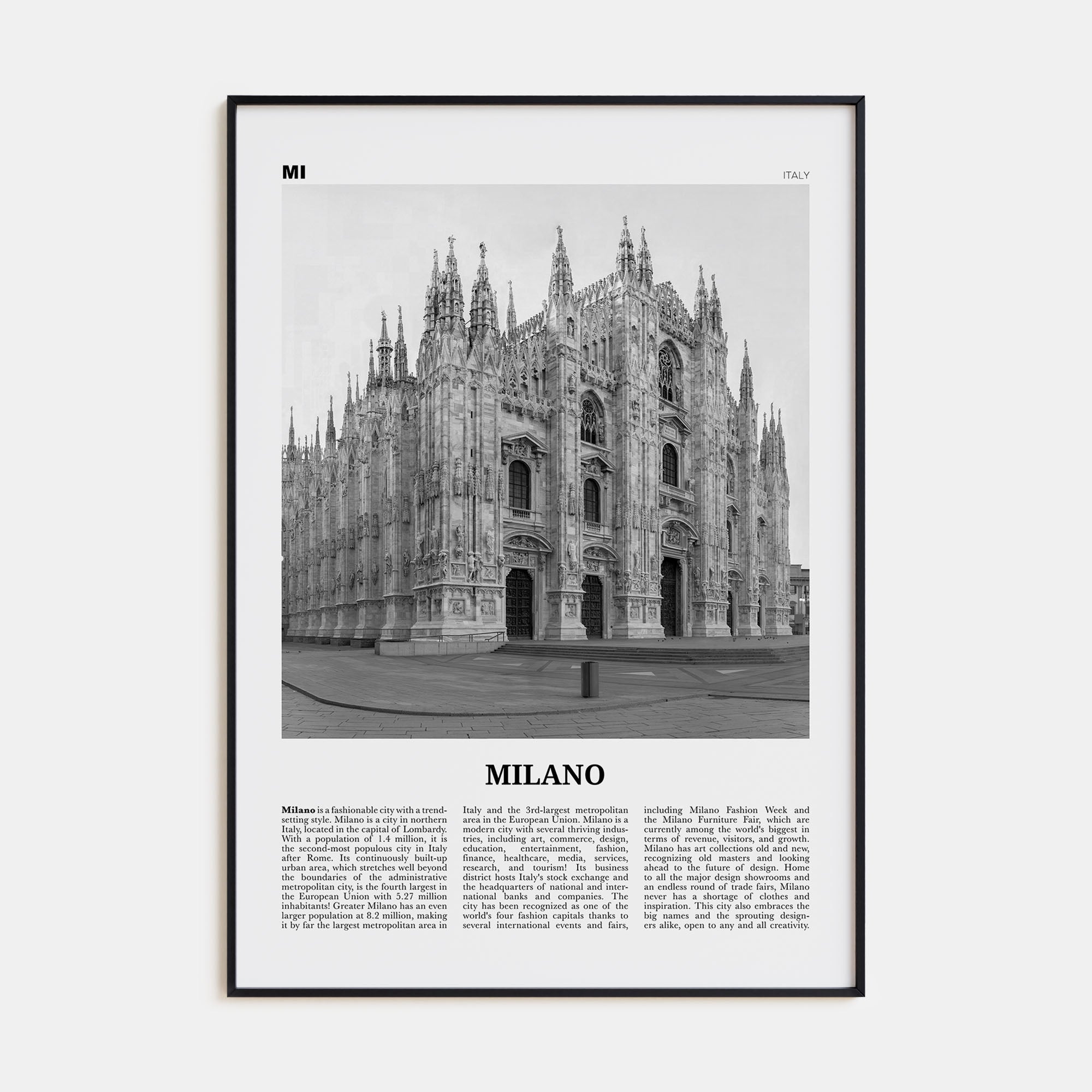 Milano Travel B&W Poster