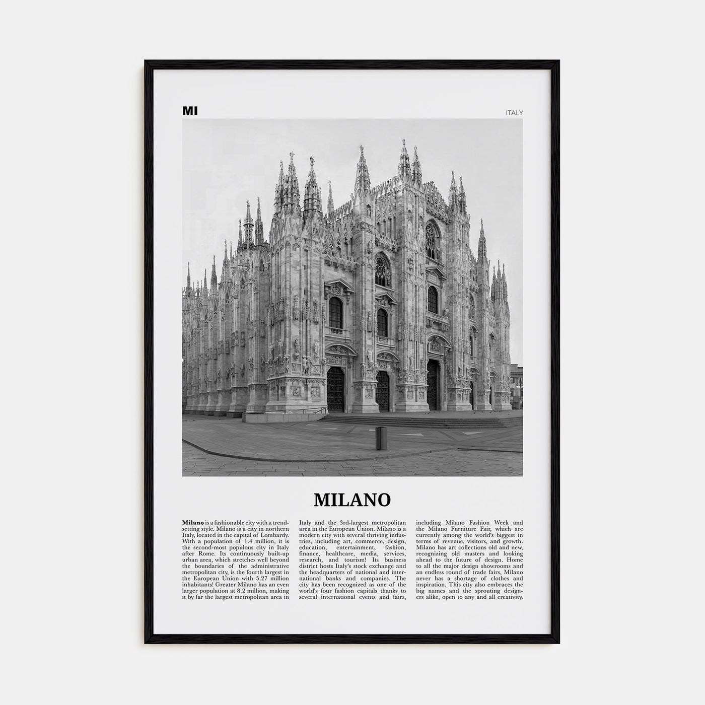 Milano Travel B&W Poster