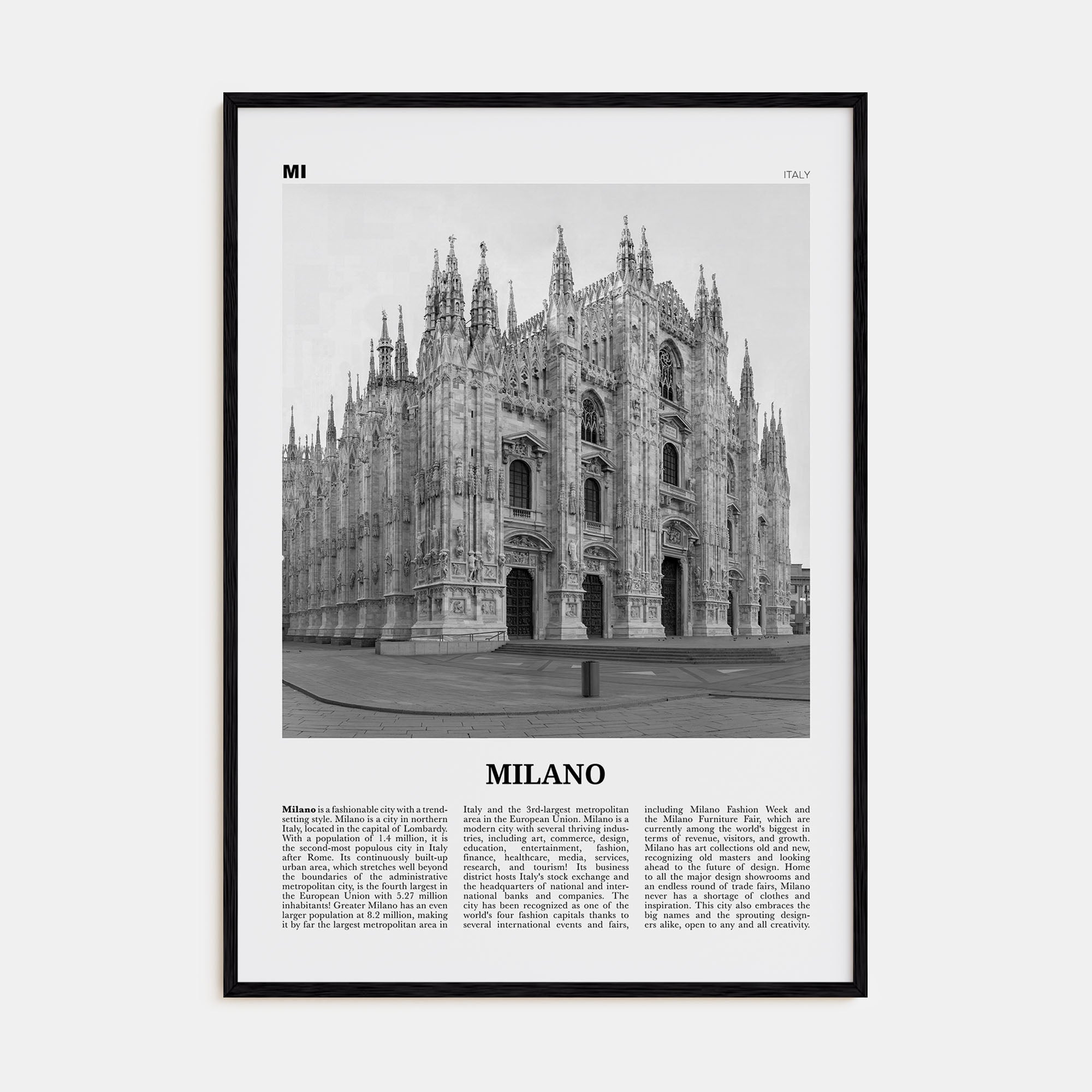Milano Travel B&W Poster