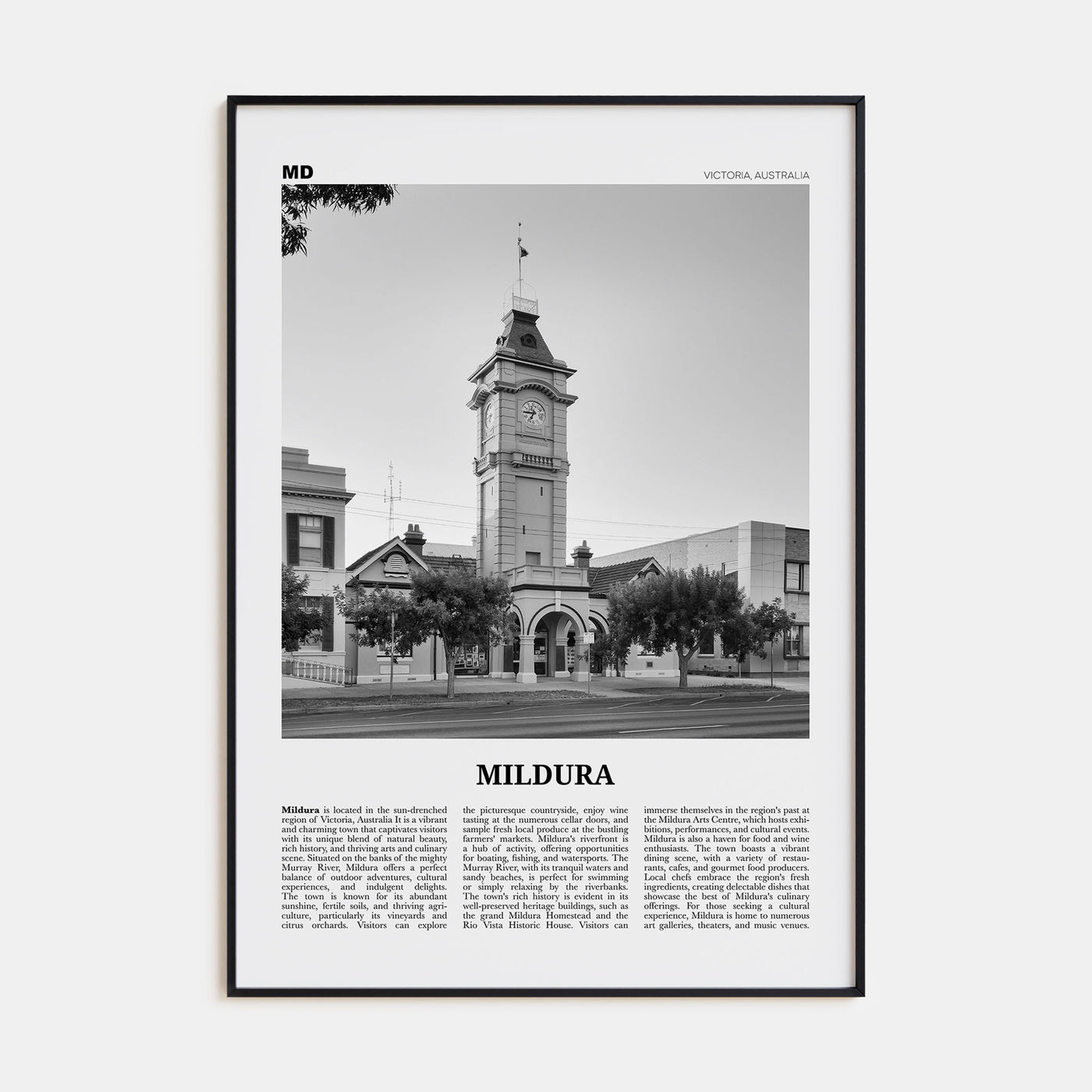 Mildura Travel B&W Poster