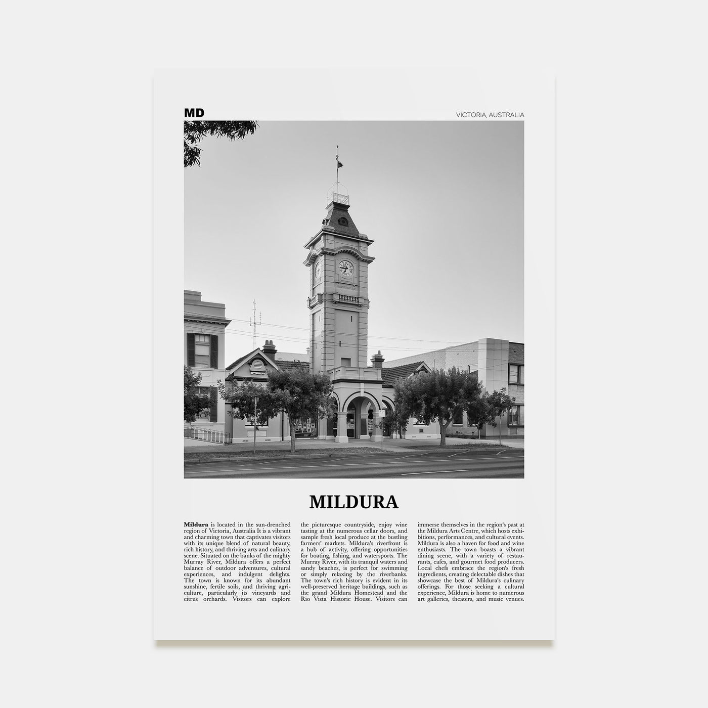 Mildura Travel B&W Poster