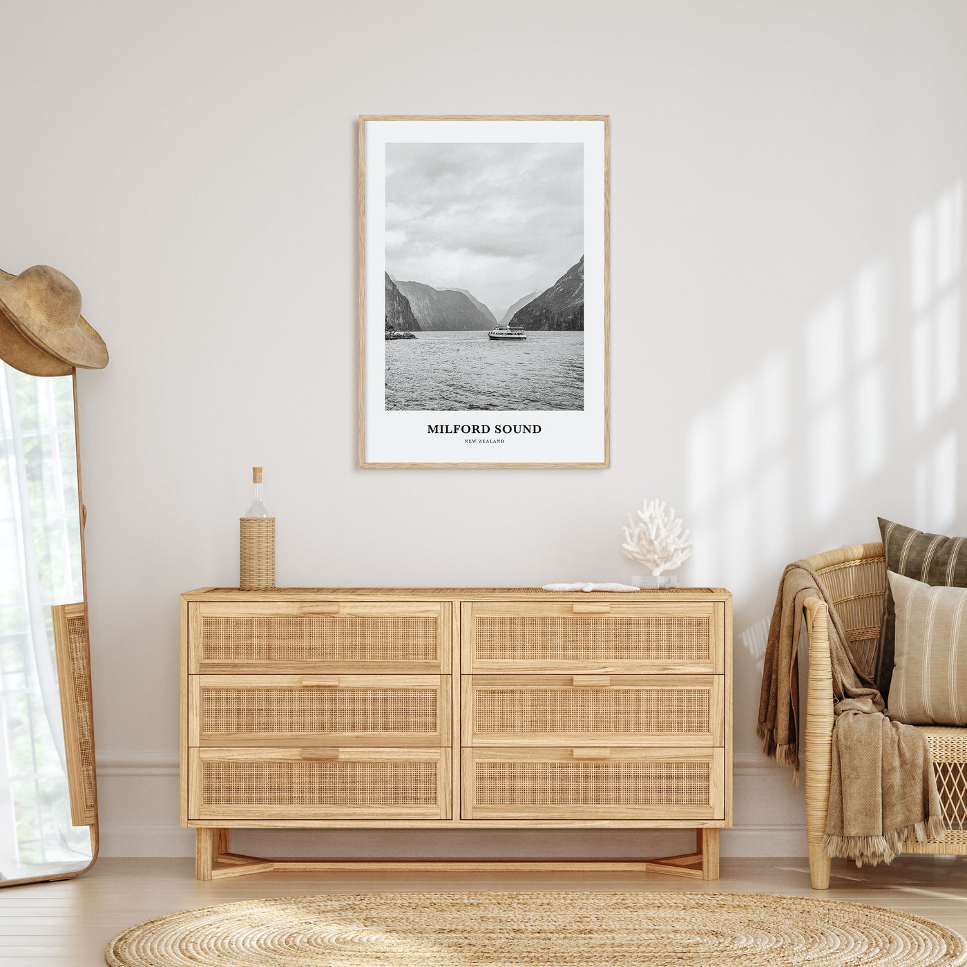 Milford Sound Portrait B&W Poster