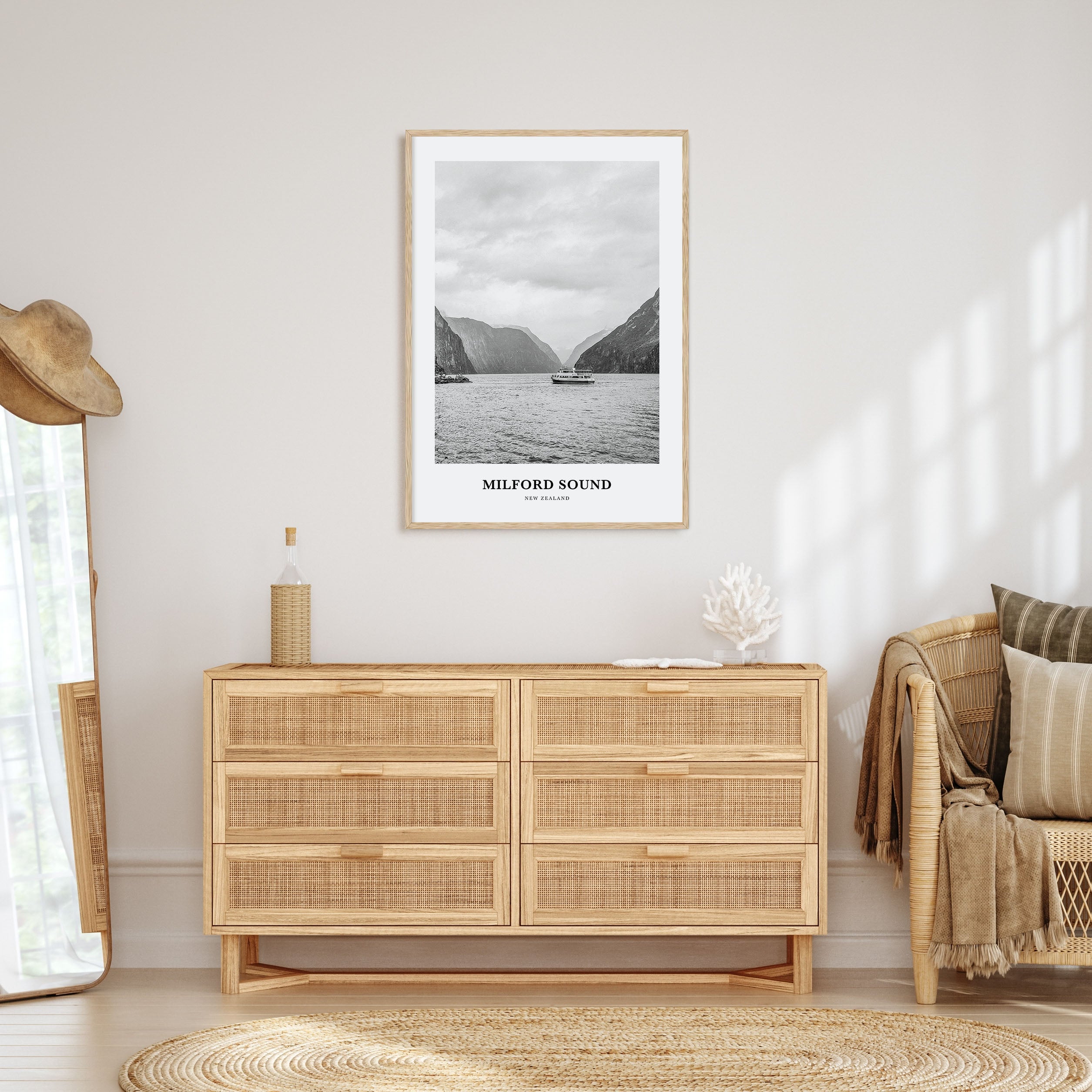 Milford Sound Portrait B&W Poster