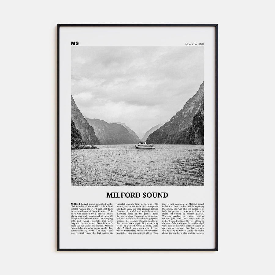 Milford Sound Travel B&W Poster