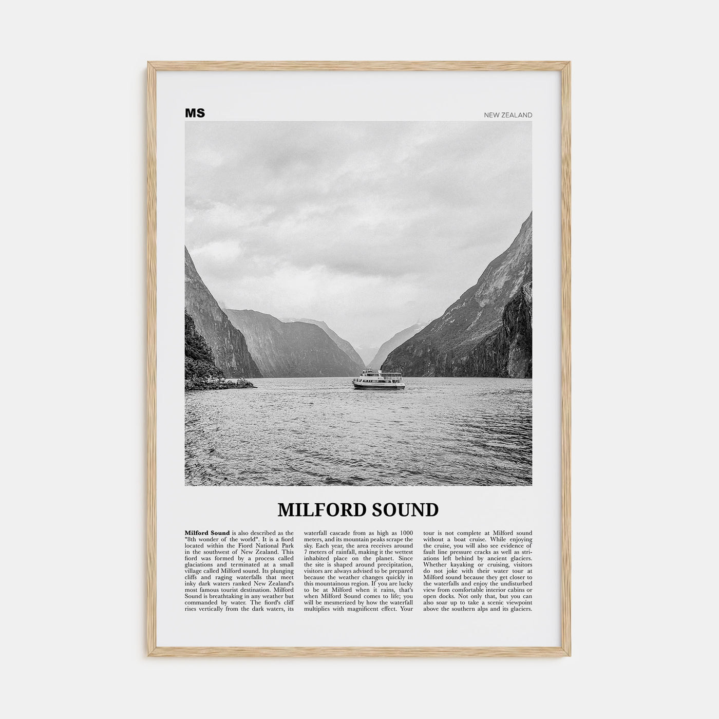 Milford Sound Travel B&W Poster