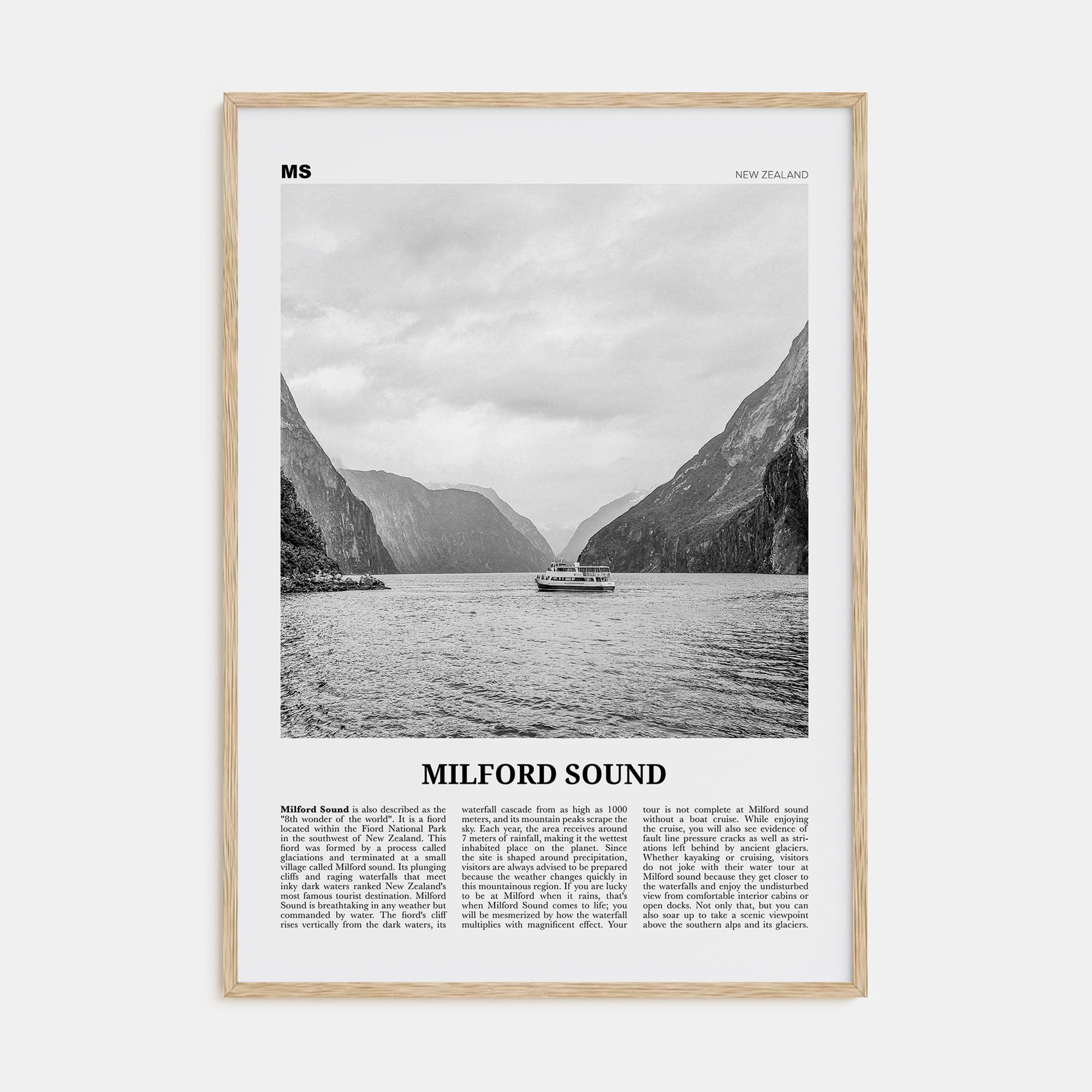 Milford Sound Travel B&W Poster