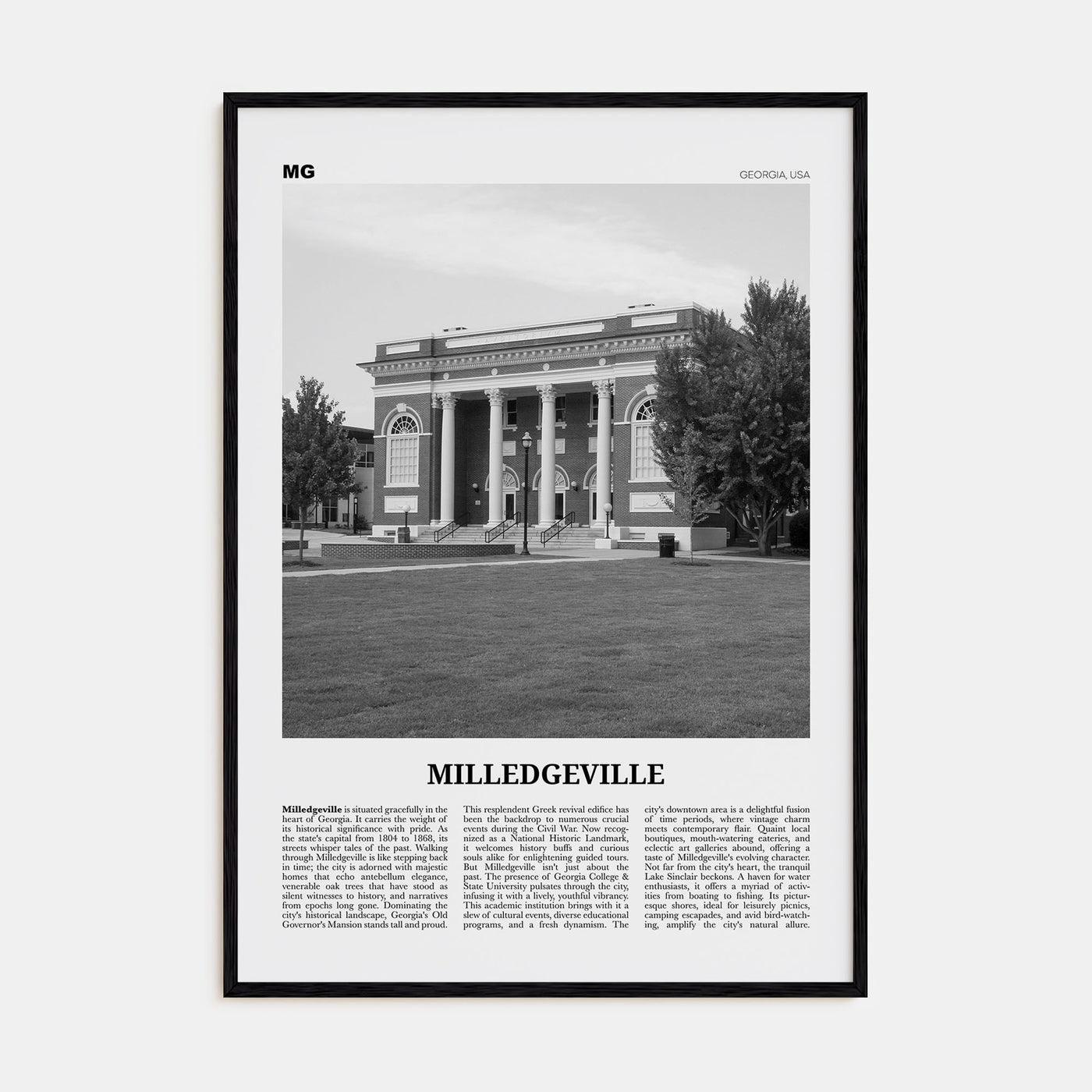 Milledgeville Travel B&W Poster
