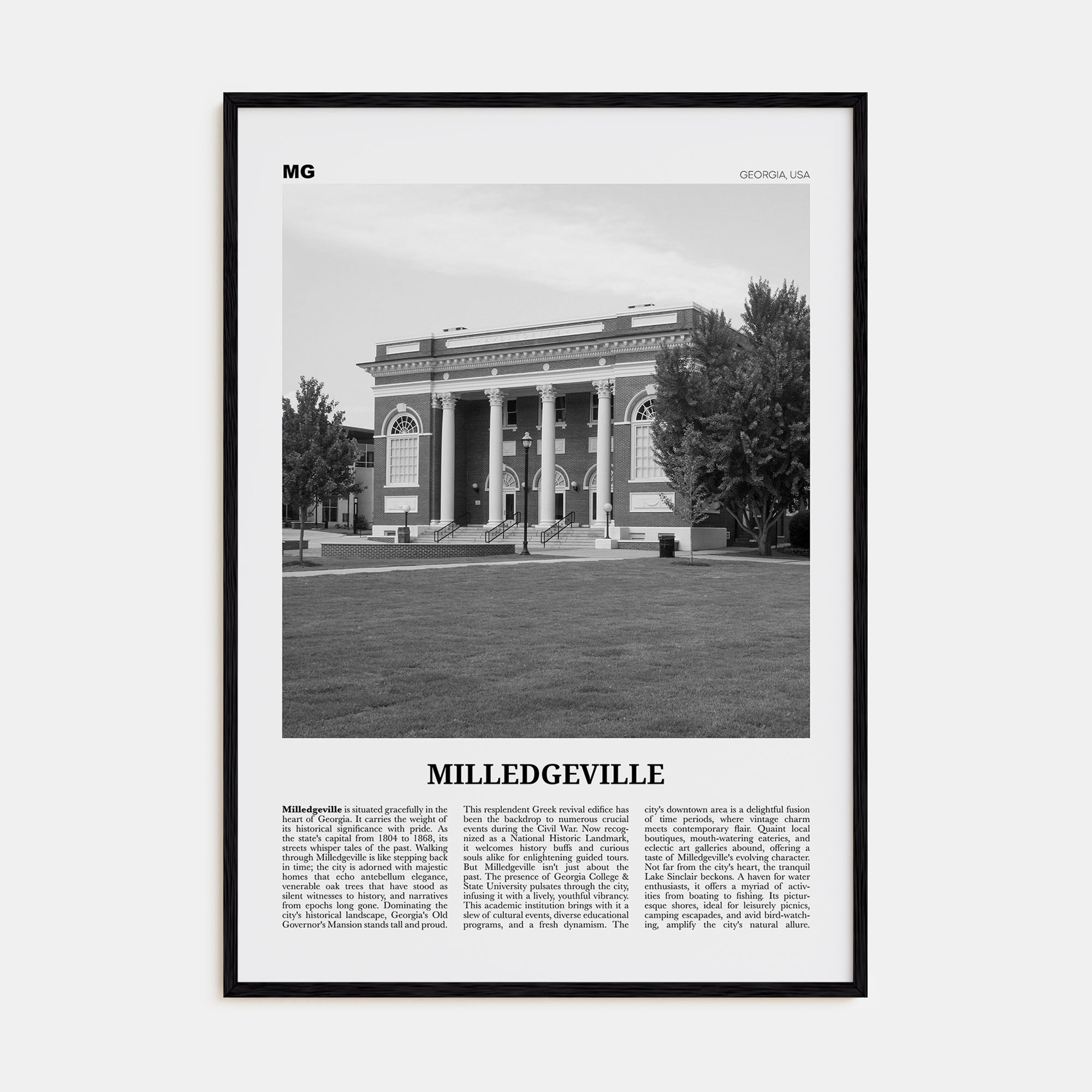 Milledgeville Travel B&W Poster