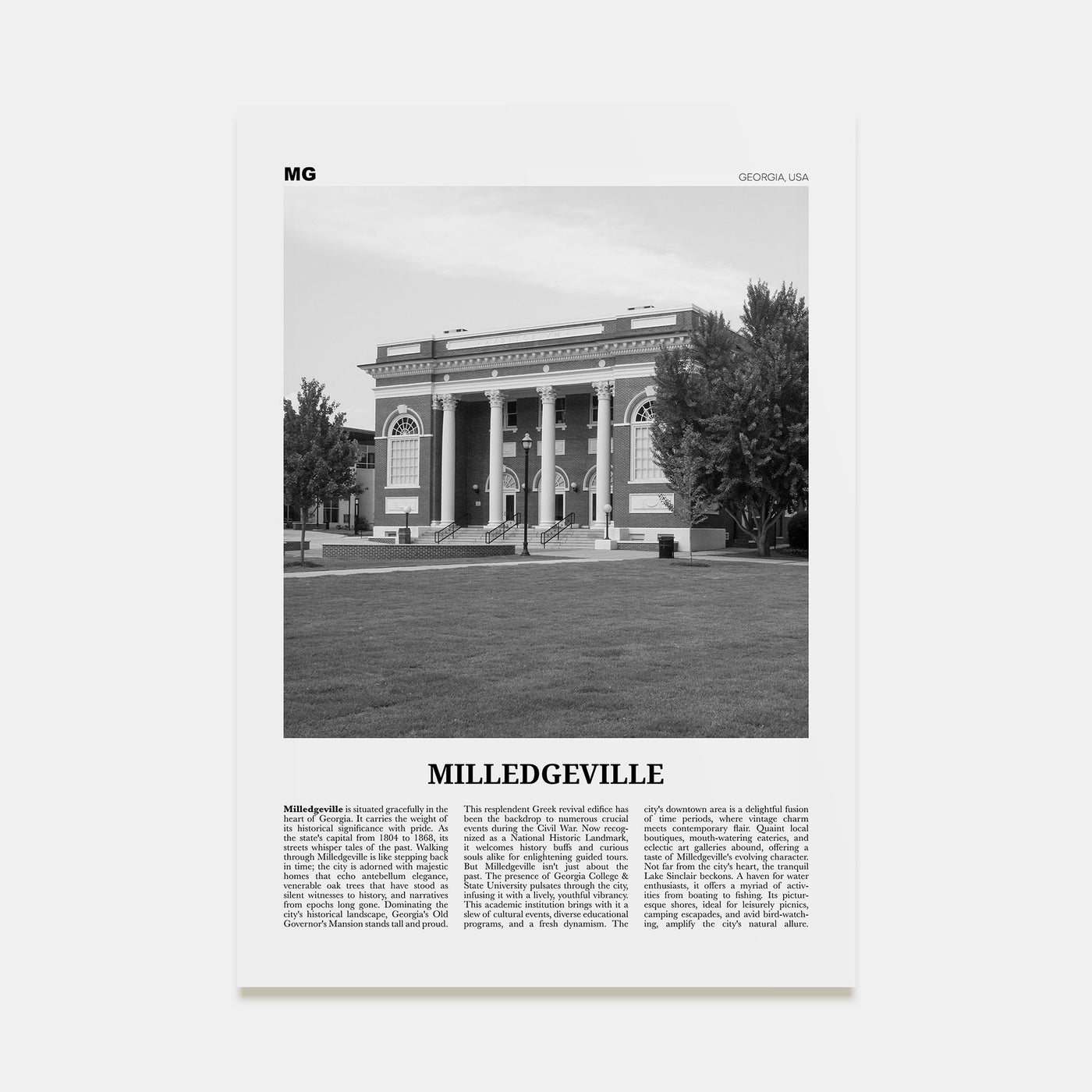 Milledgeville Travel B&W Poster
