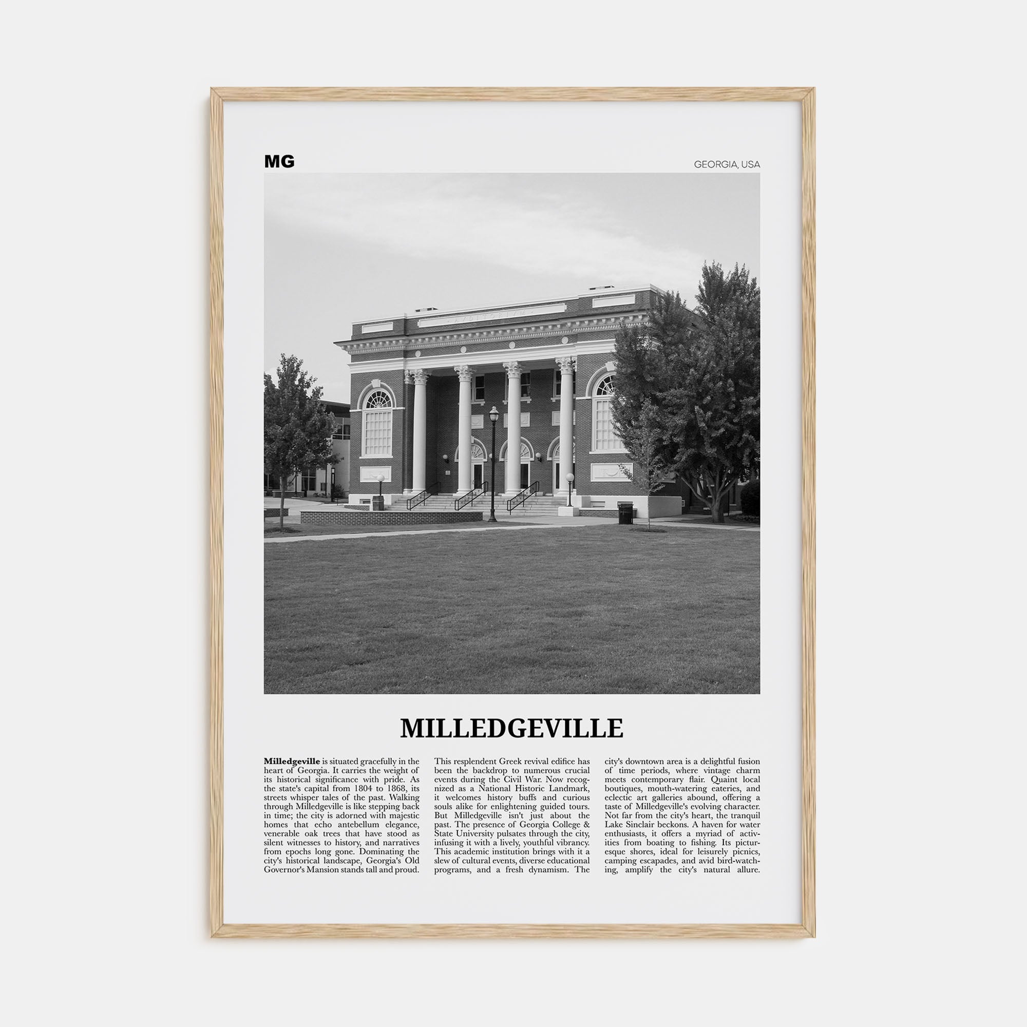 Milledgeville Travel B&W Poster