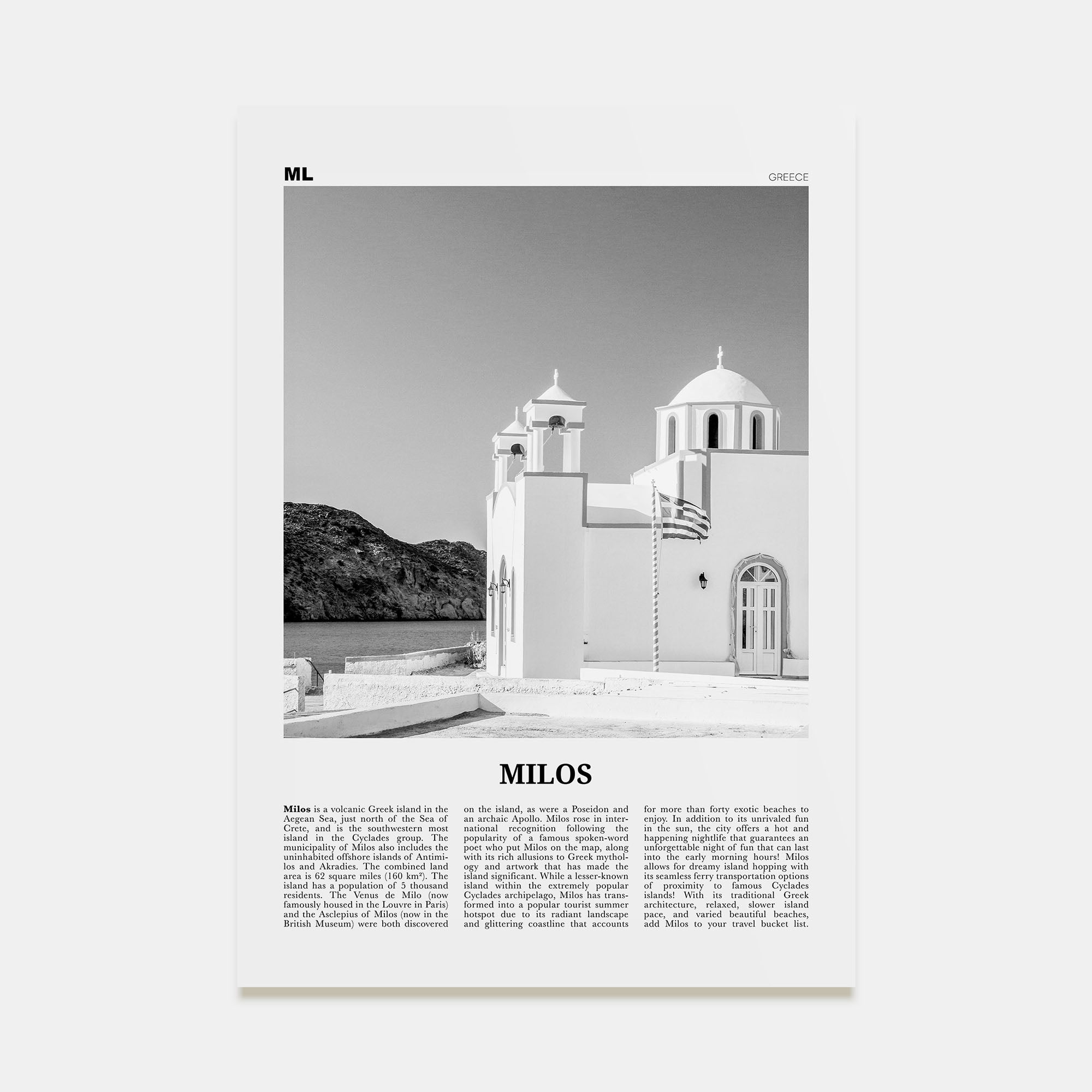 Milos Travel B&W Poster