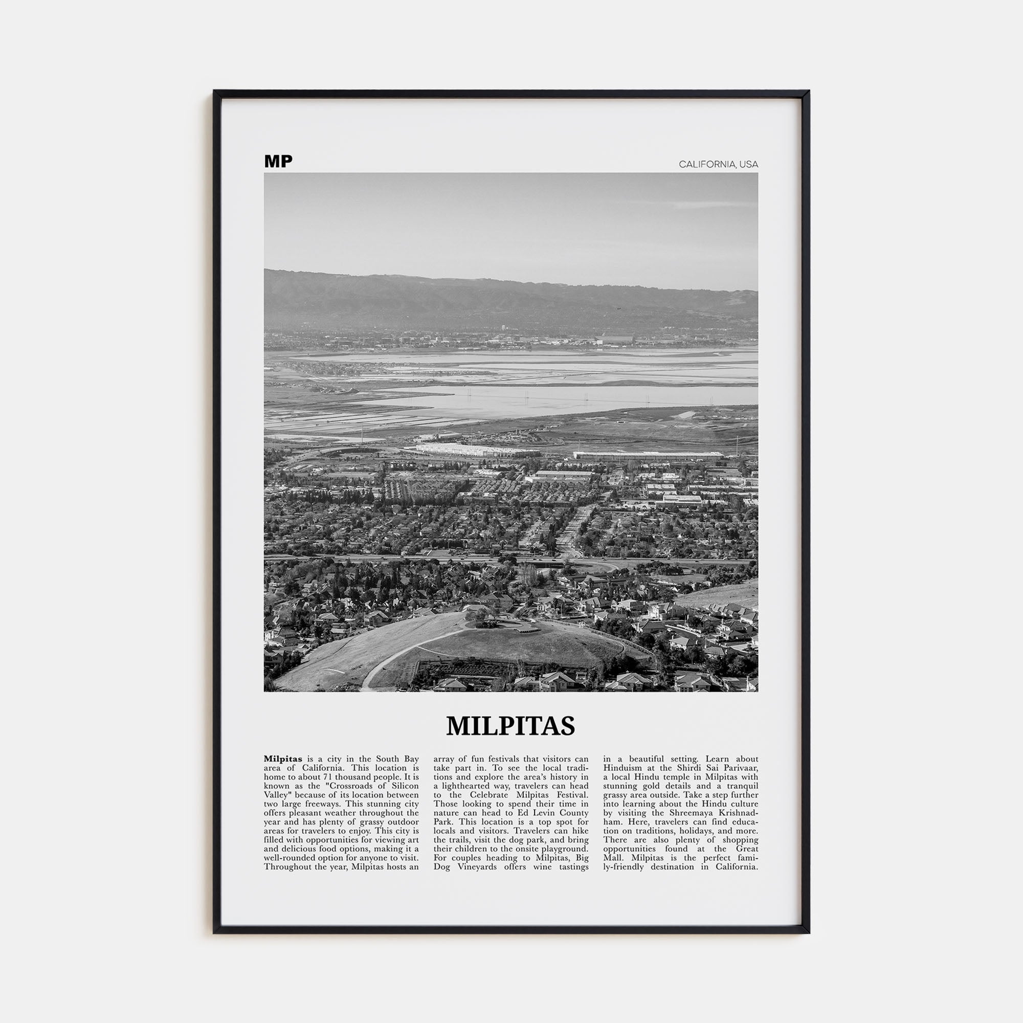 Milpitas Travel B&W Poster