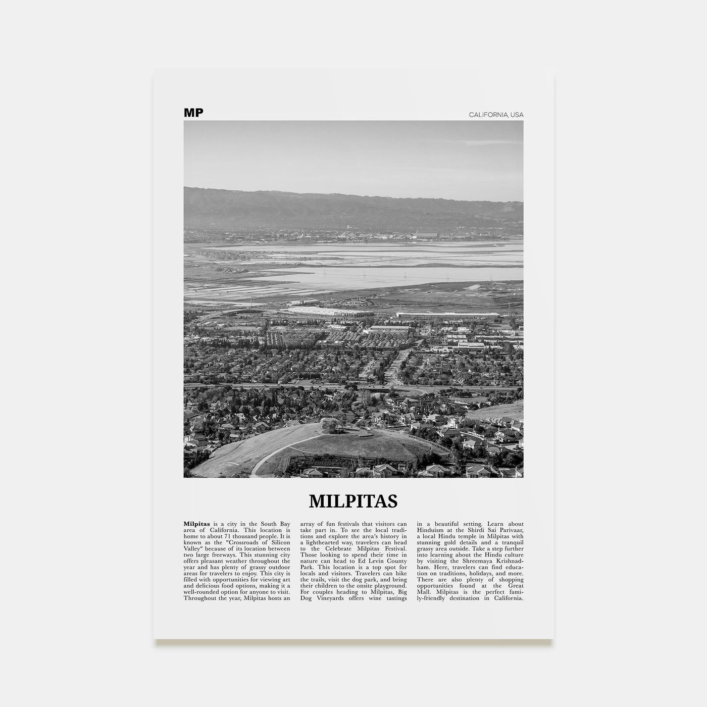 Milpitas Travel B&W Poster