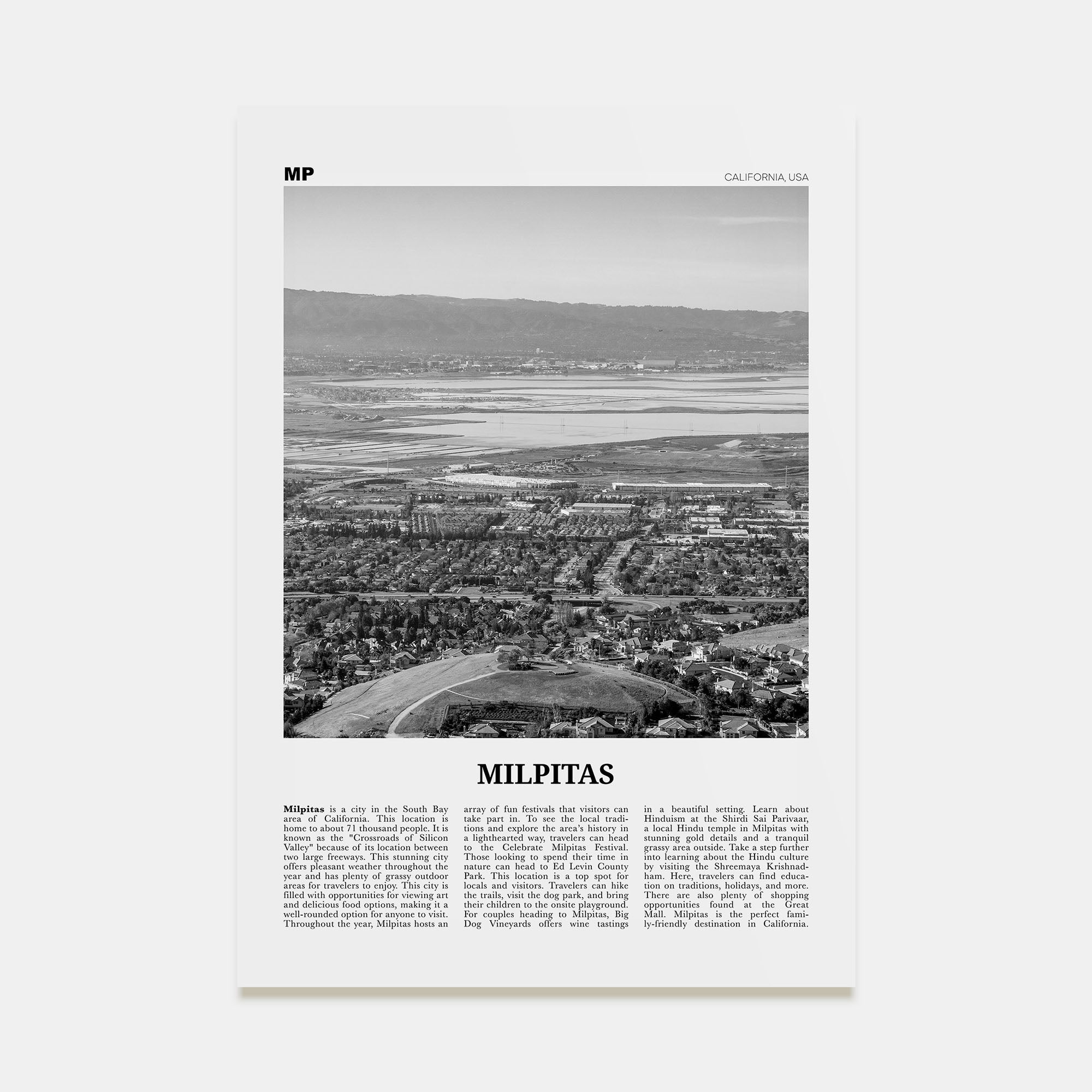 Milpitas Travel B&W Poster