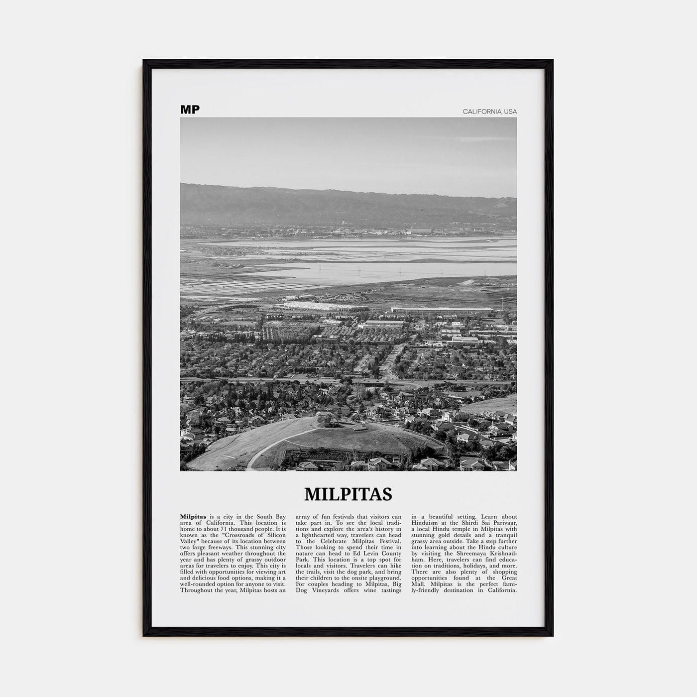 Milpitas Travel B&W Poster