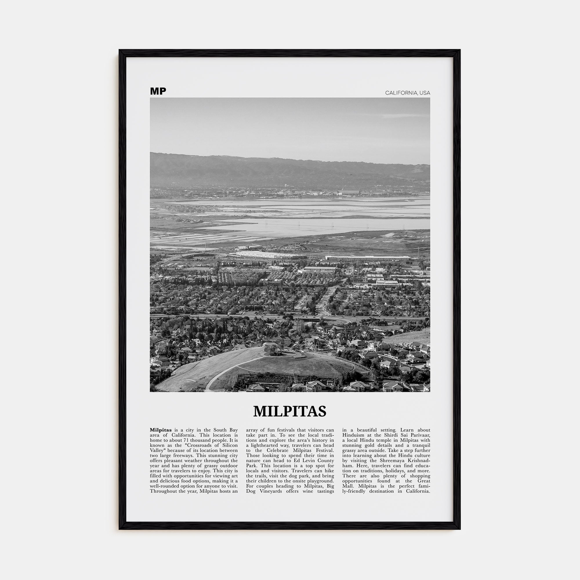 Milpitas Travel B&W Poster