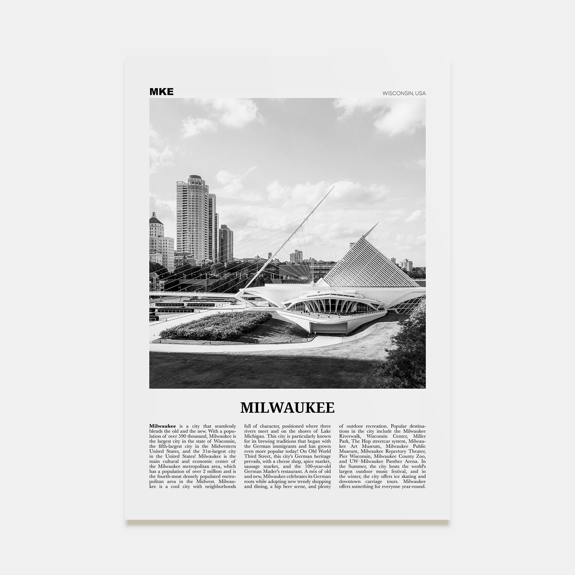 Milwaukee Travel B&W No 1 Poster