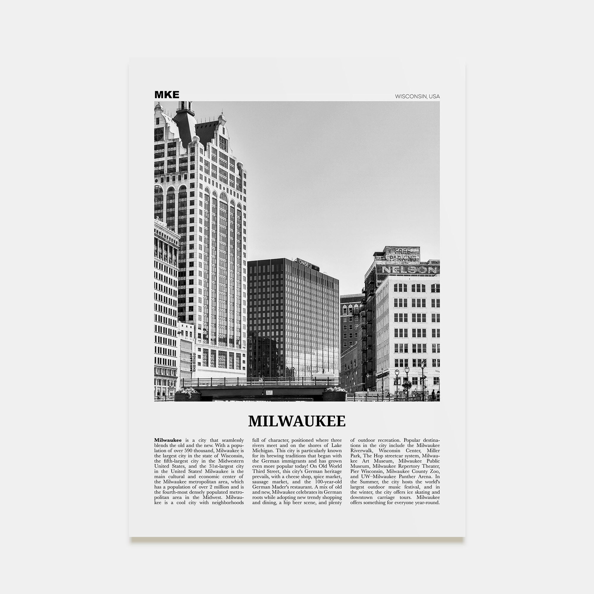 Milwaukee Travel B&W No 2 Poster