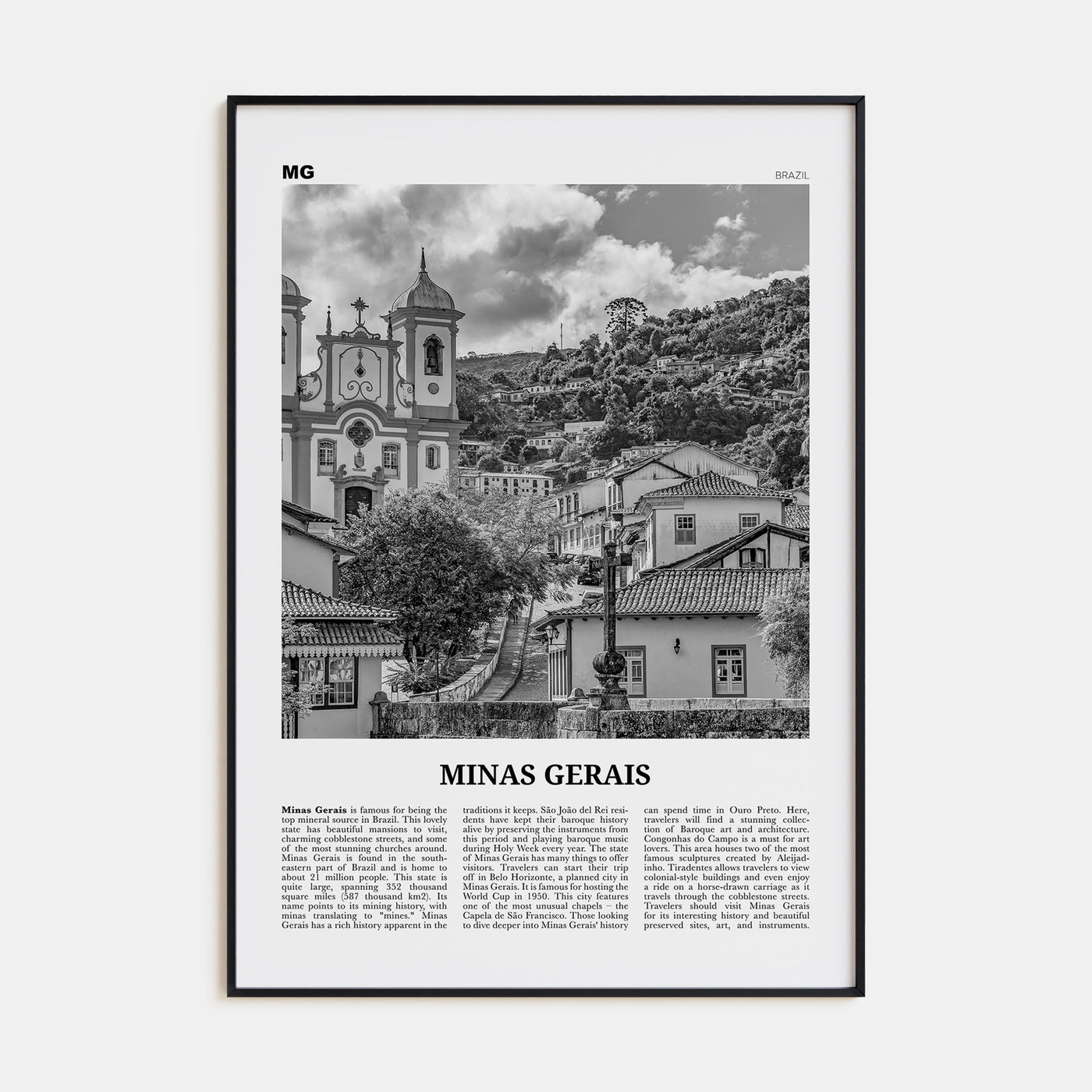 Minas Gerais Travel B&W Poster