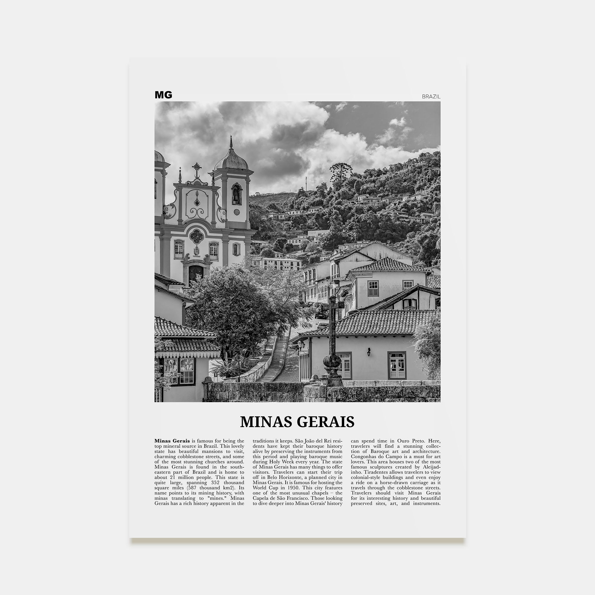 Minas Gerais Travel B&W Poster