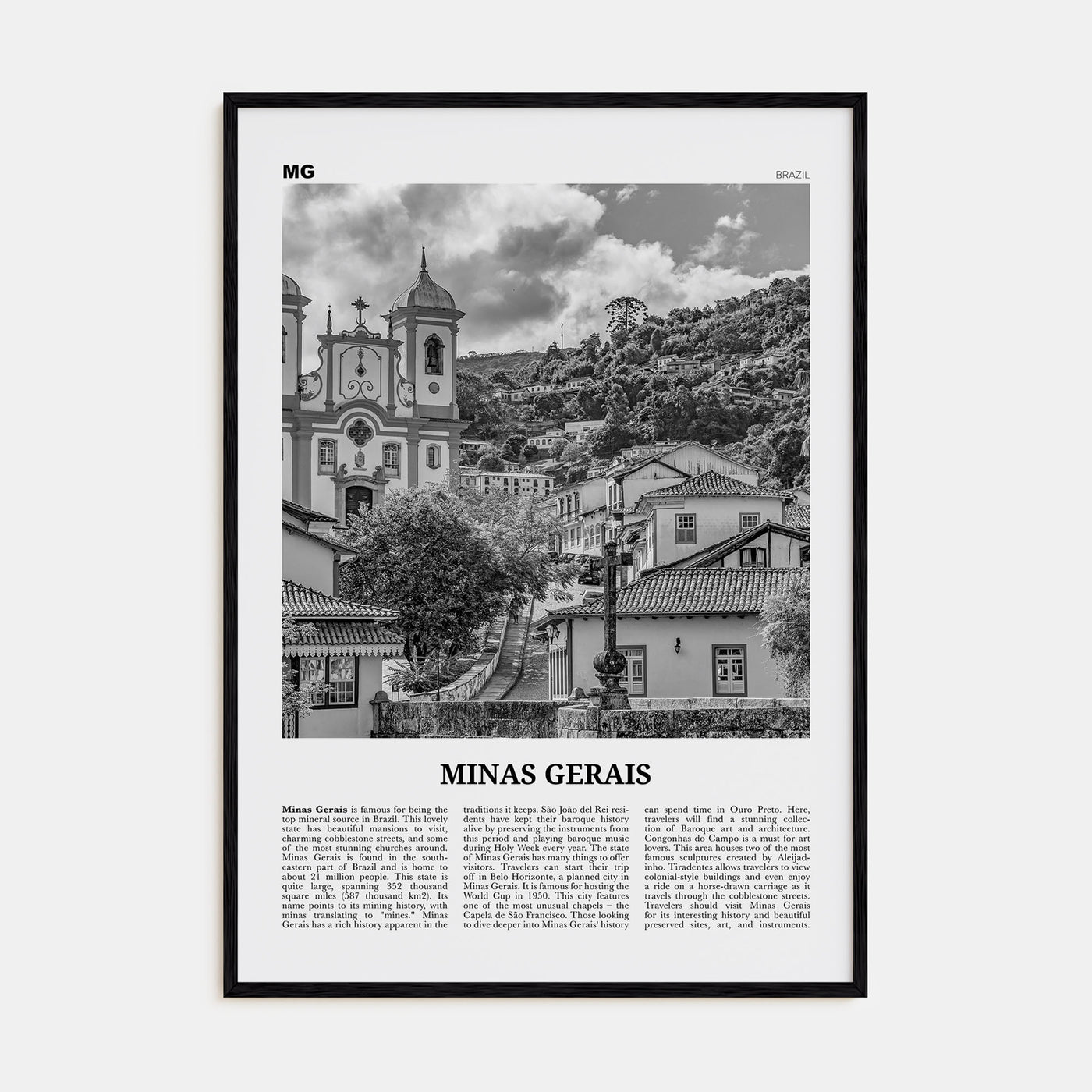 Minas Gerais Travel B&W Poster