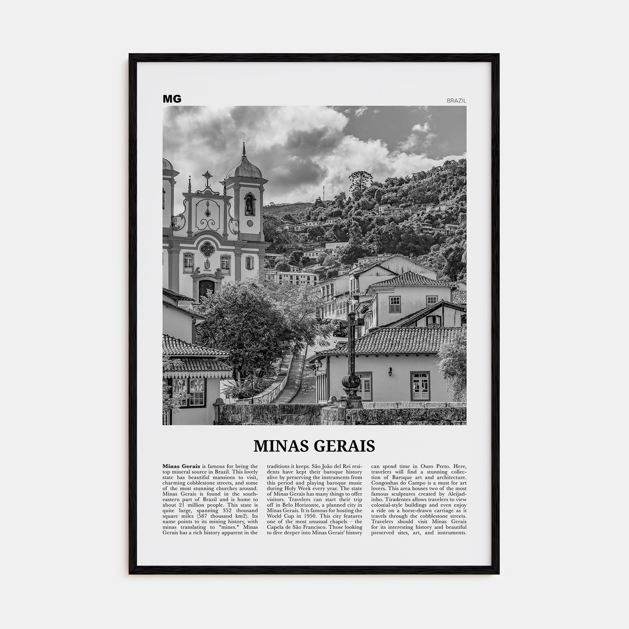 Minas Gerais Travel B&W Poster