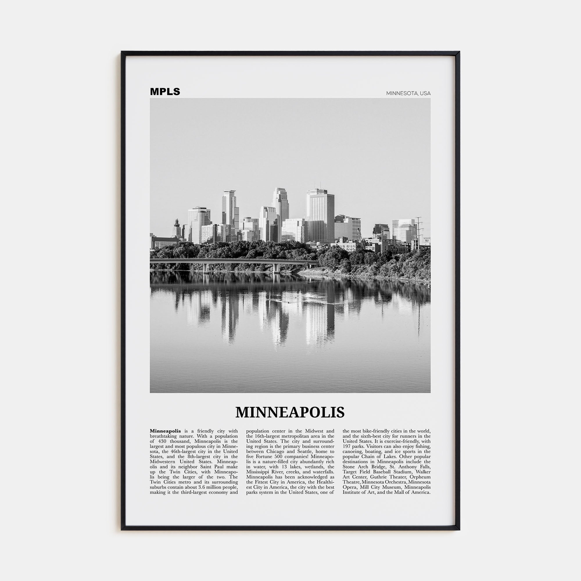 Minneapolis Travel B&W No 1 Poster