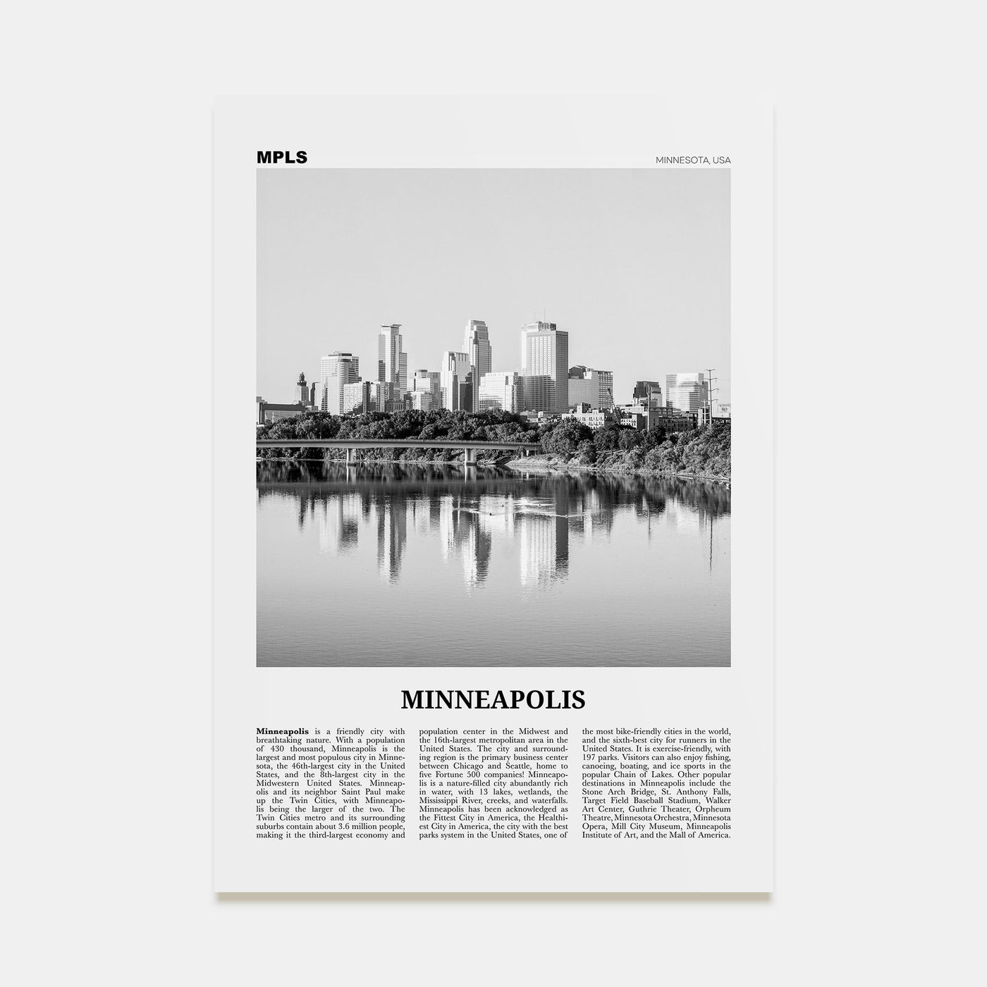Minneapolis Travel B&W No 1 Poster