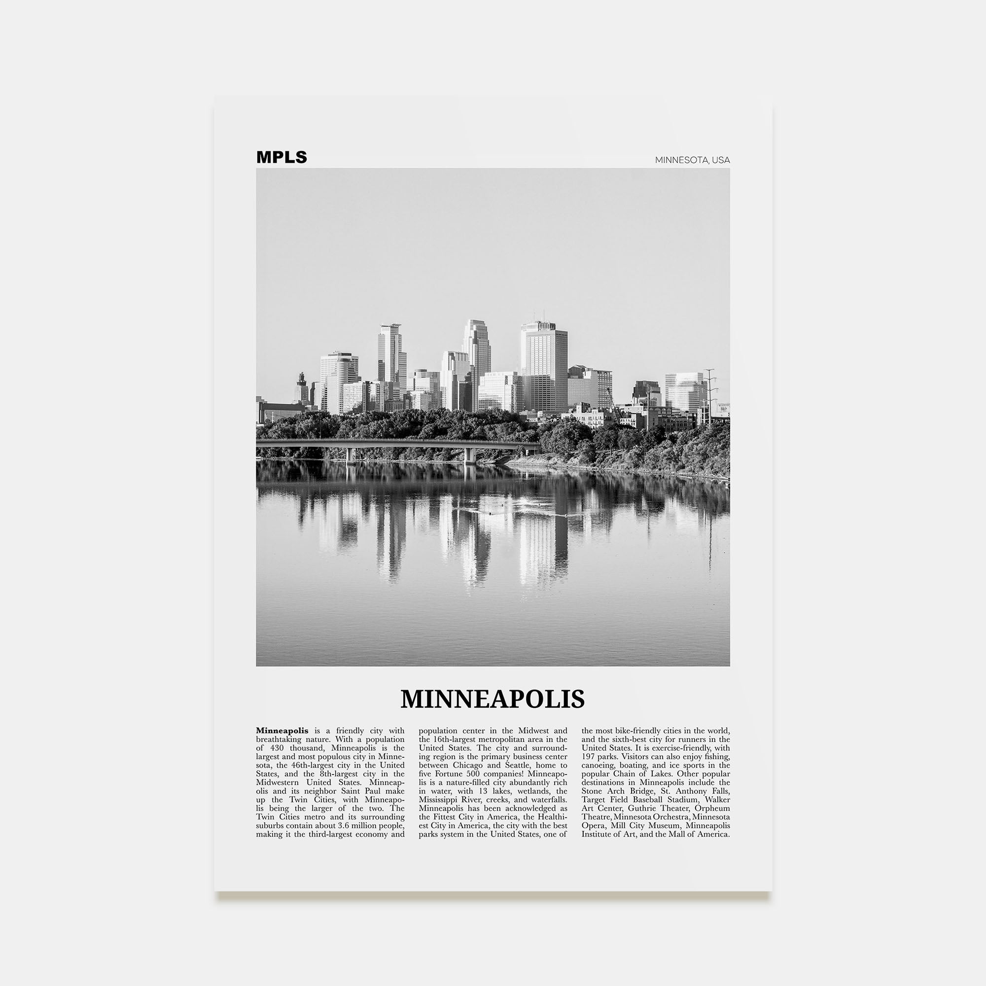 Minneapolis Travel B&W No 1 Poster