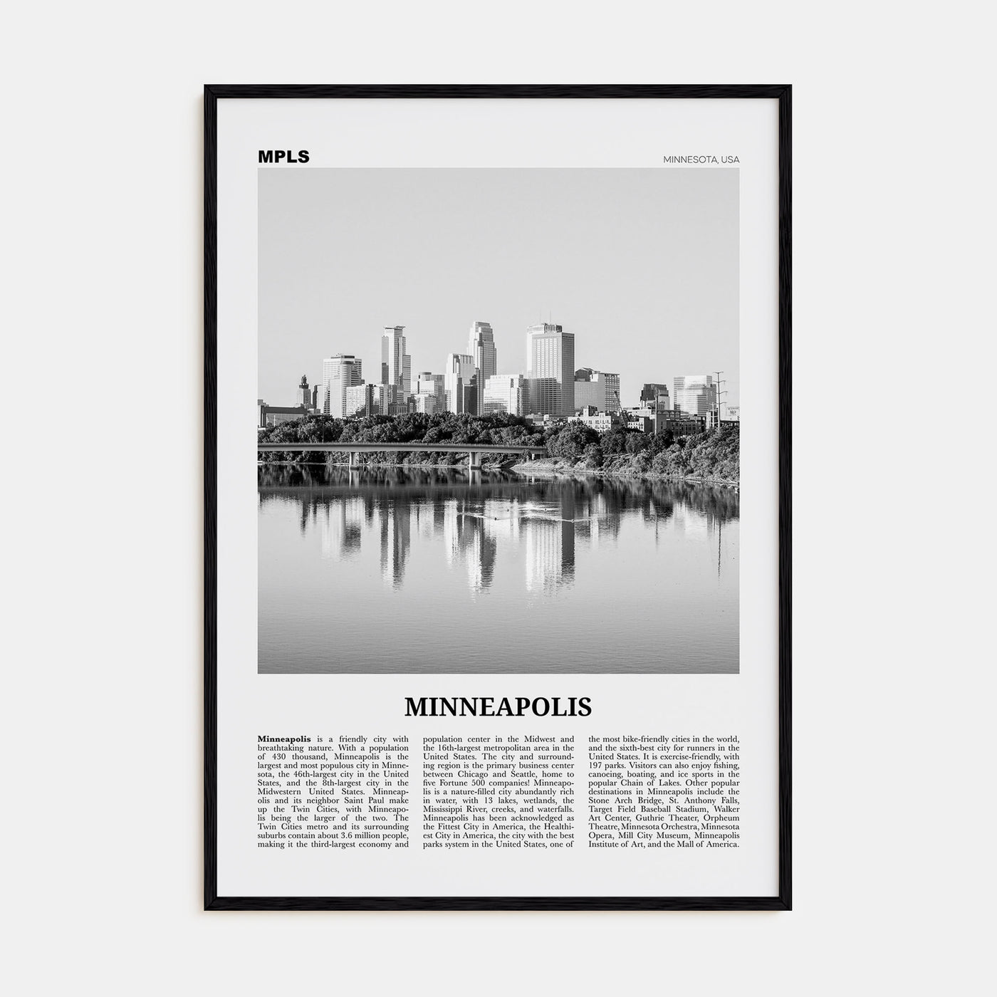 Minneapolis Travel B&W No 1 Poster