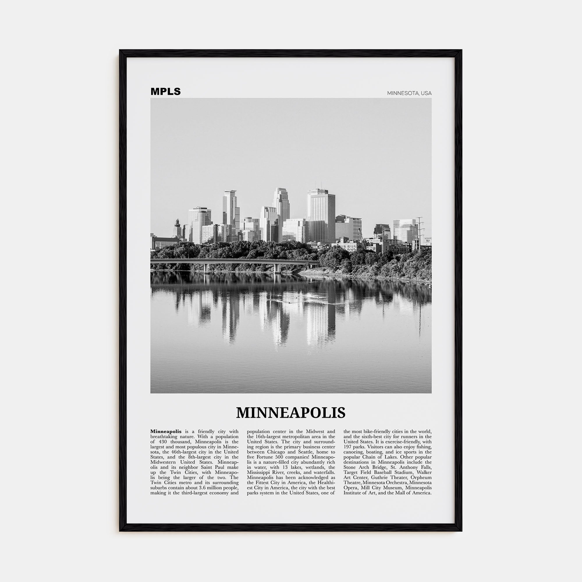 Minneapolis Travel B&W No 1 Poster