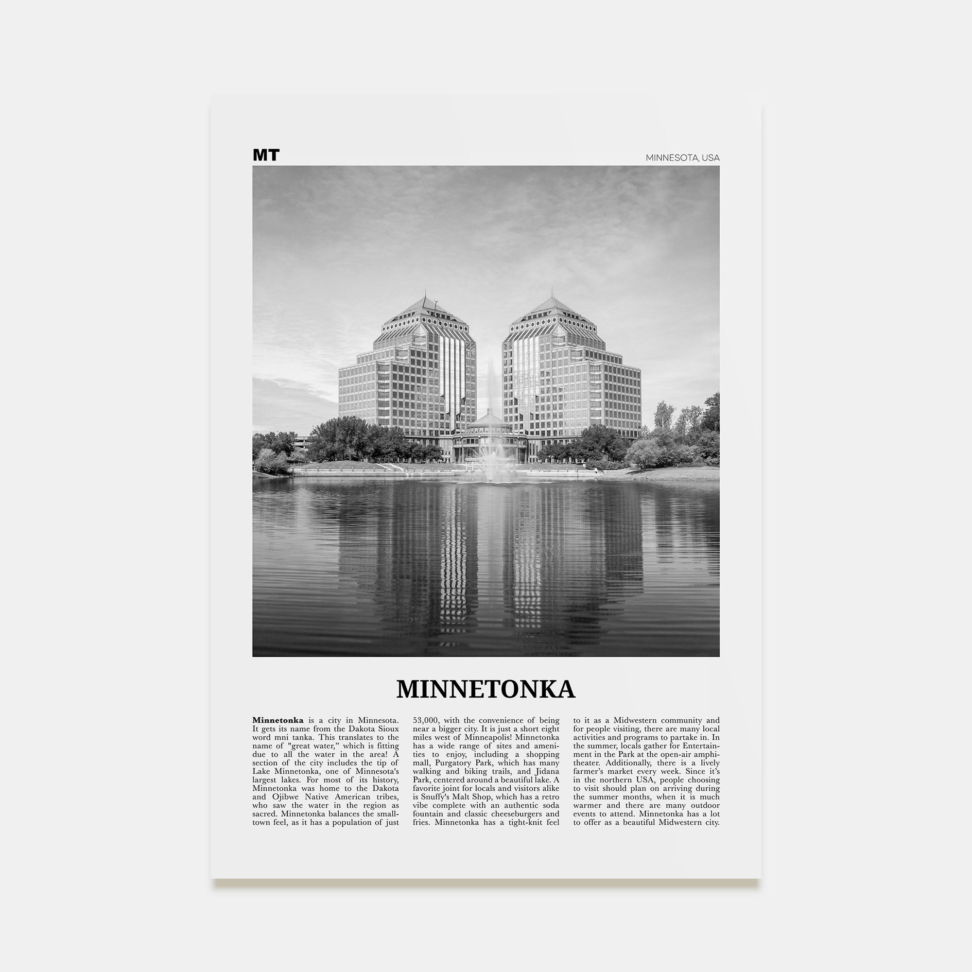 Minnetonka Travel B&W Poster