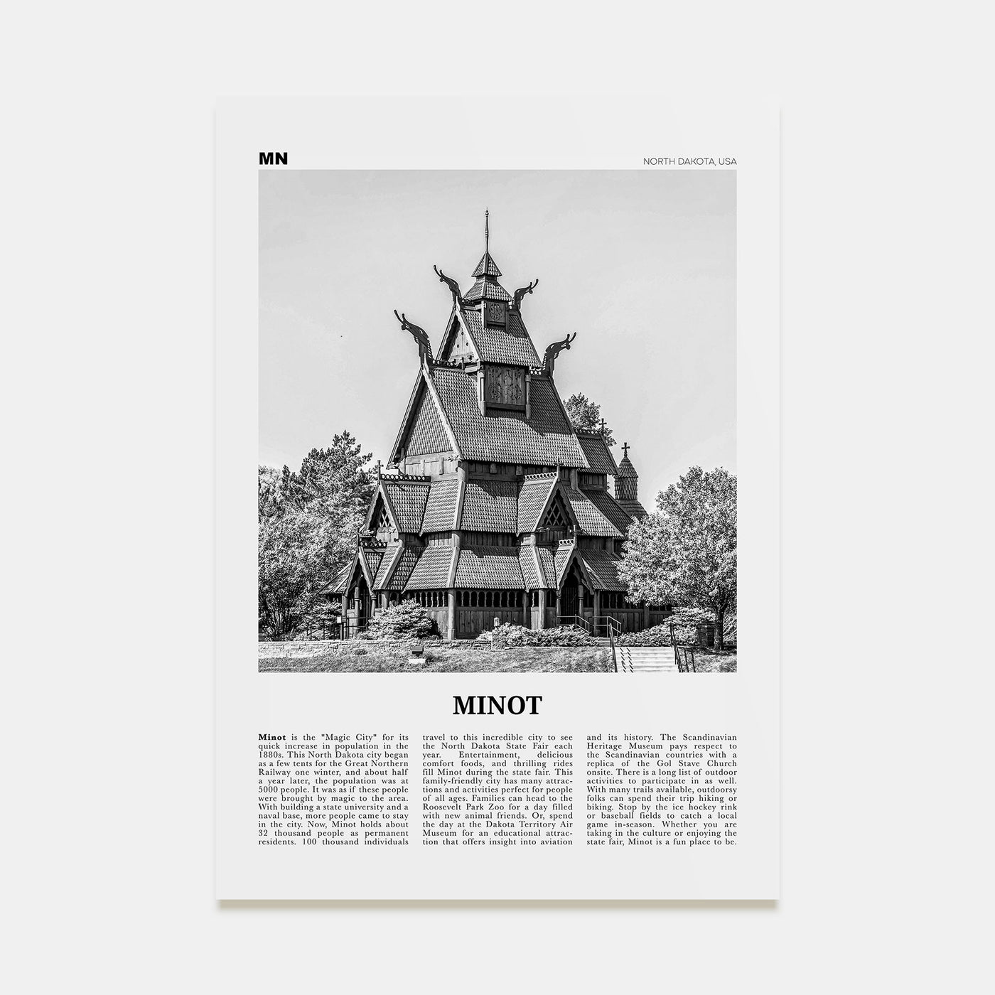 Minot Travel B&W Poster