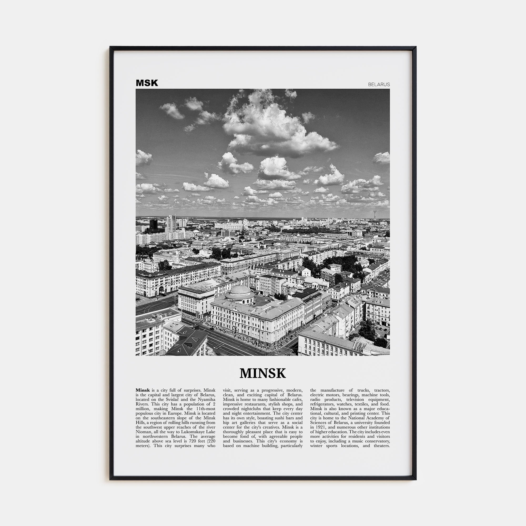 Minsk Travel B&W Poster