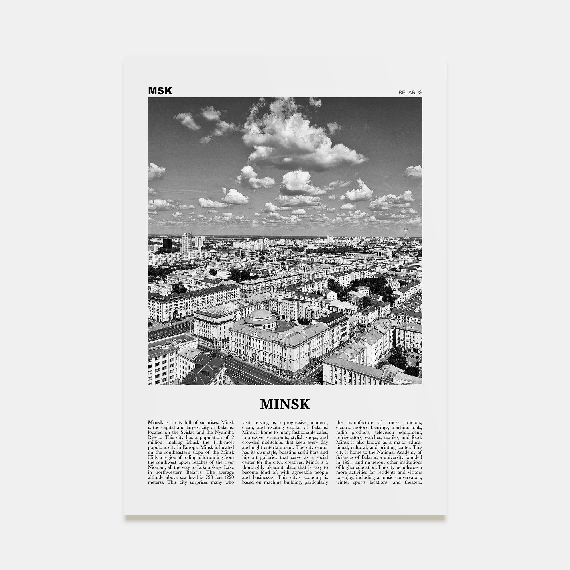 Minsk Travel B&W Poster
