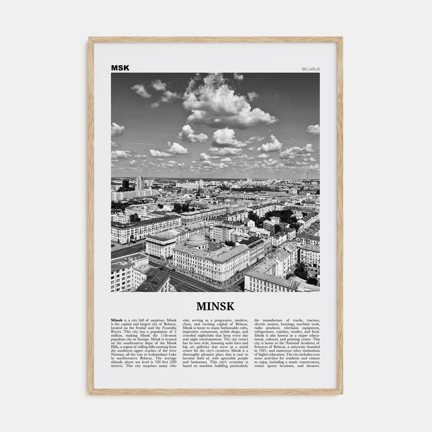 Minsk Travel B&W Poster