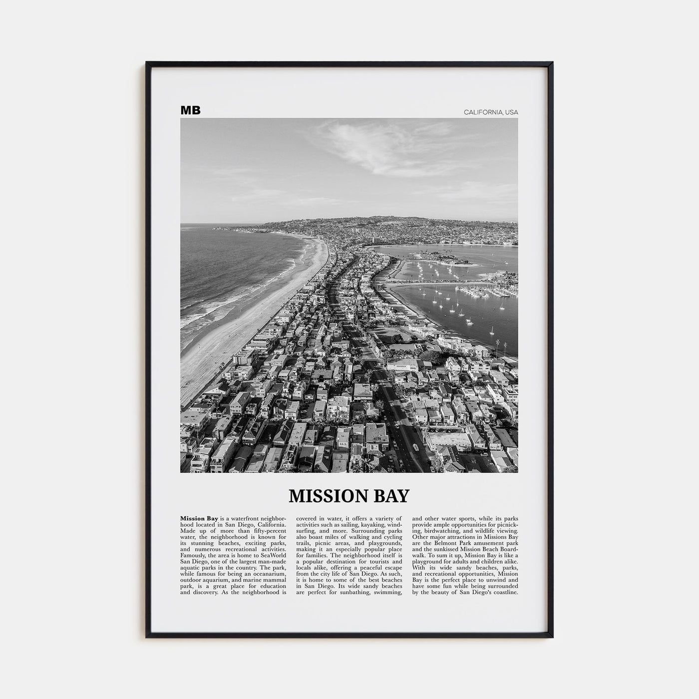 Mission Bay Travel B&W Poster