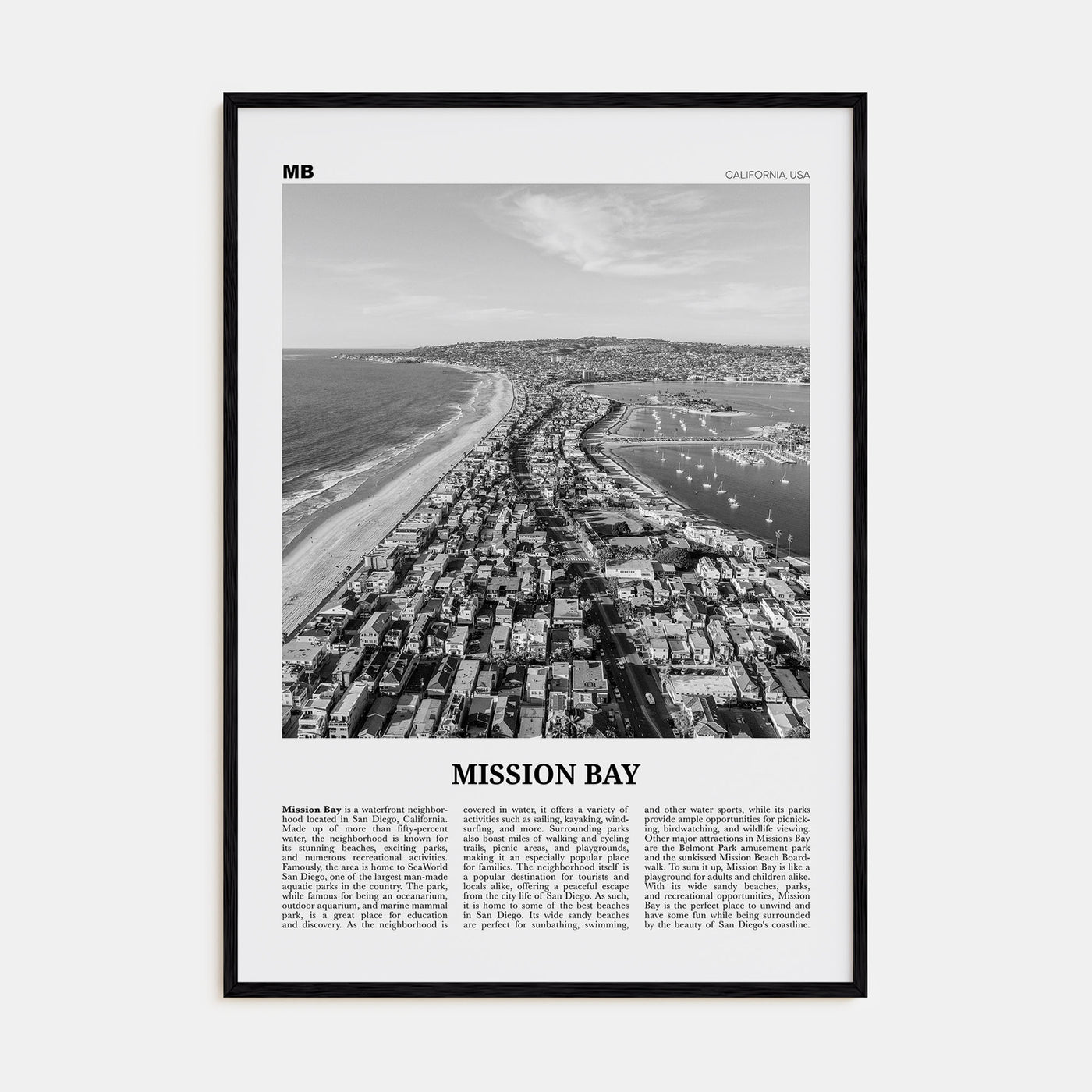 Mission Bay Travel B&W Poster